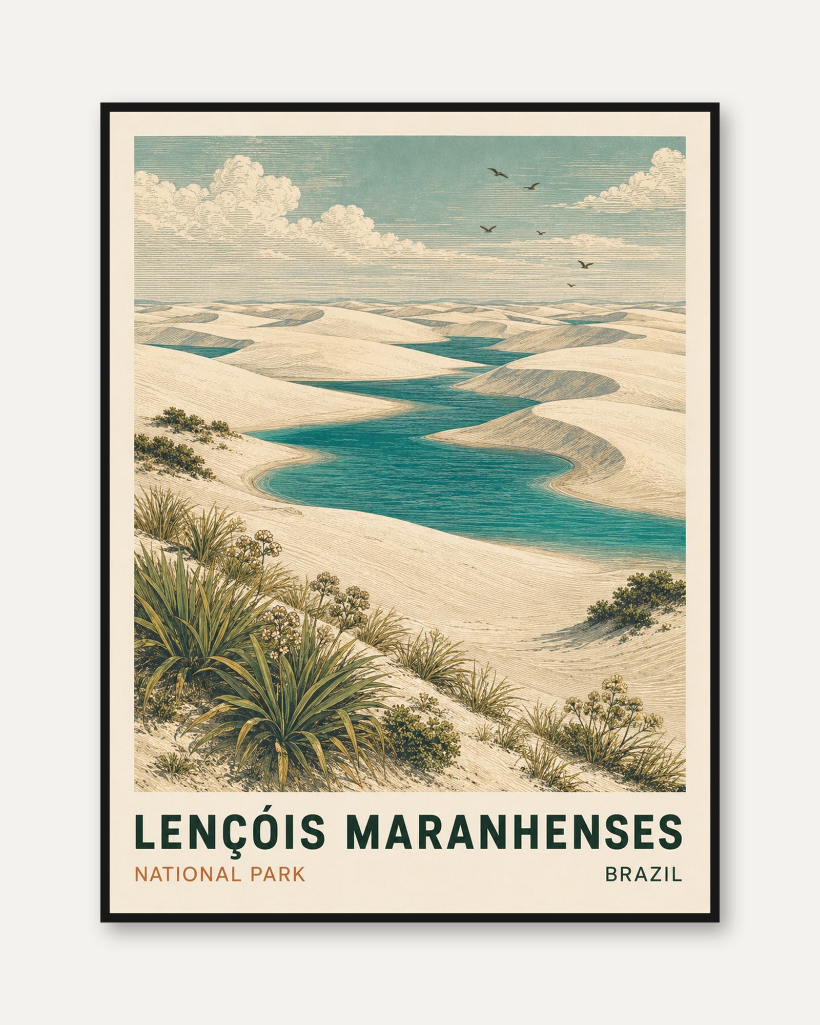 Brazil Travel Poster – Lencois Maranhenses Print - framed