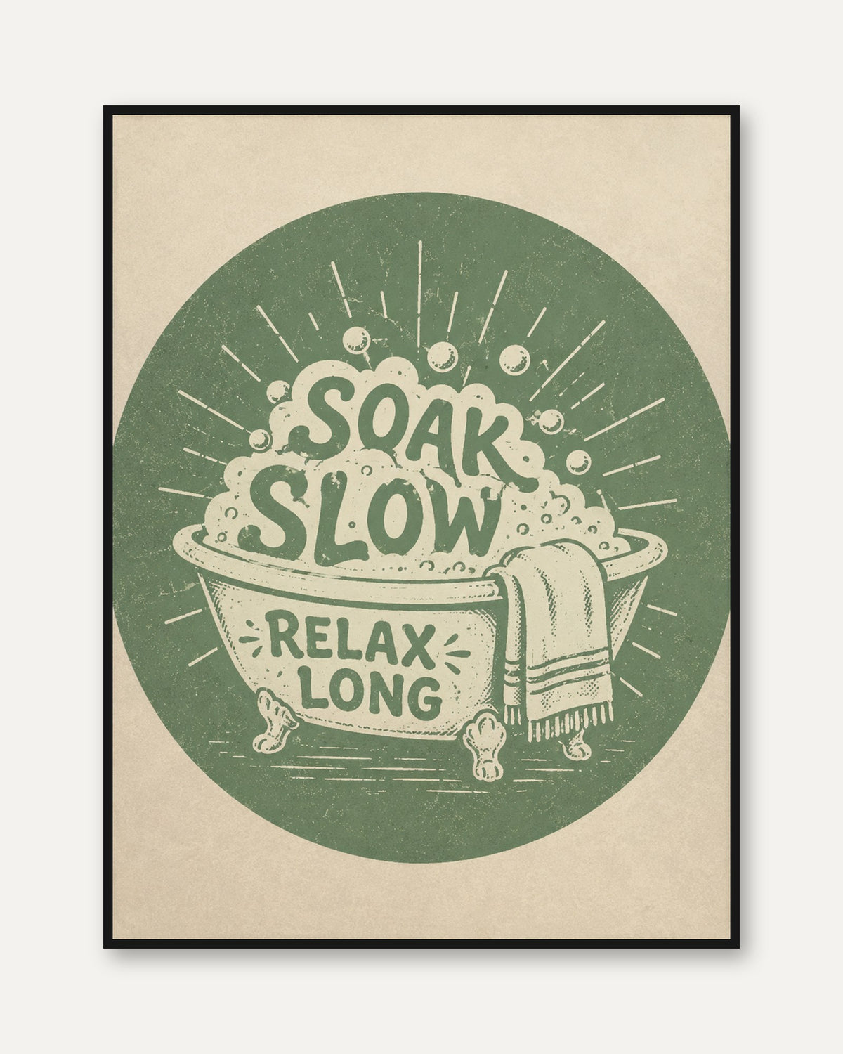 Vintage Bathtub Typography Print: Retro Green Bathroom Art - framed