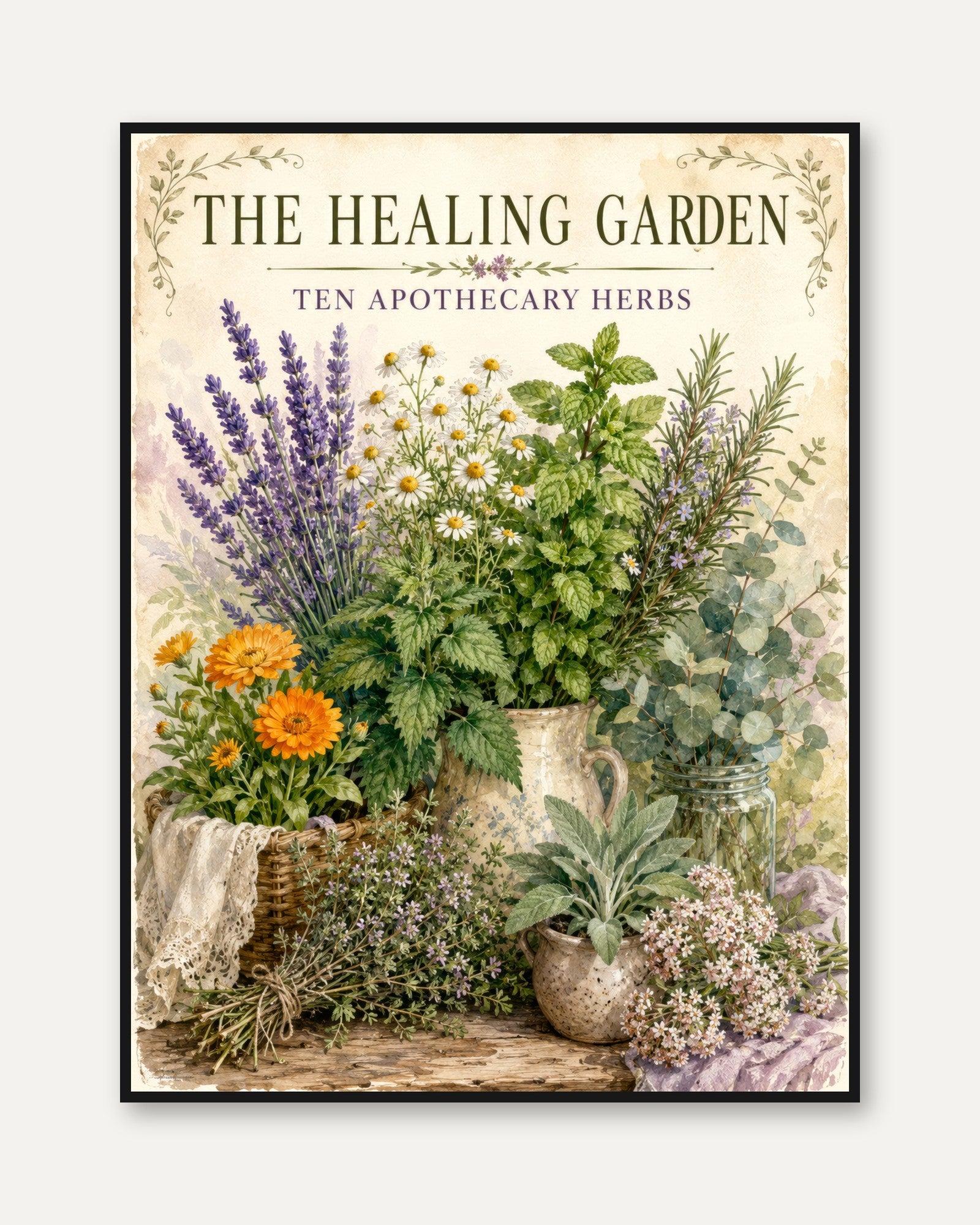 Vintage Herb Garden Print - framed