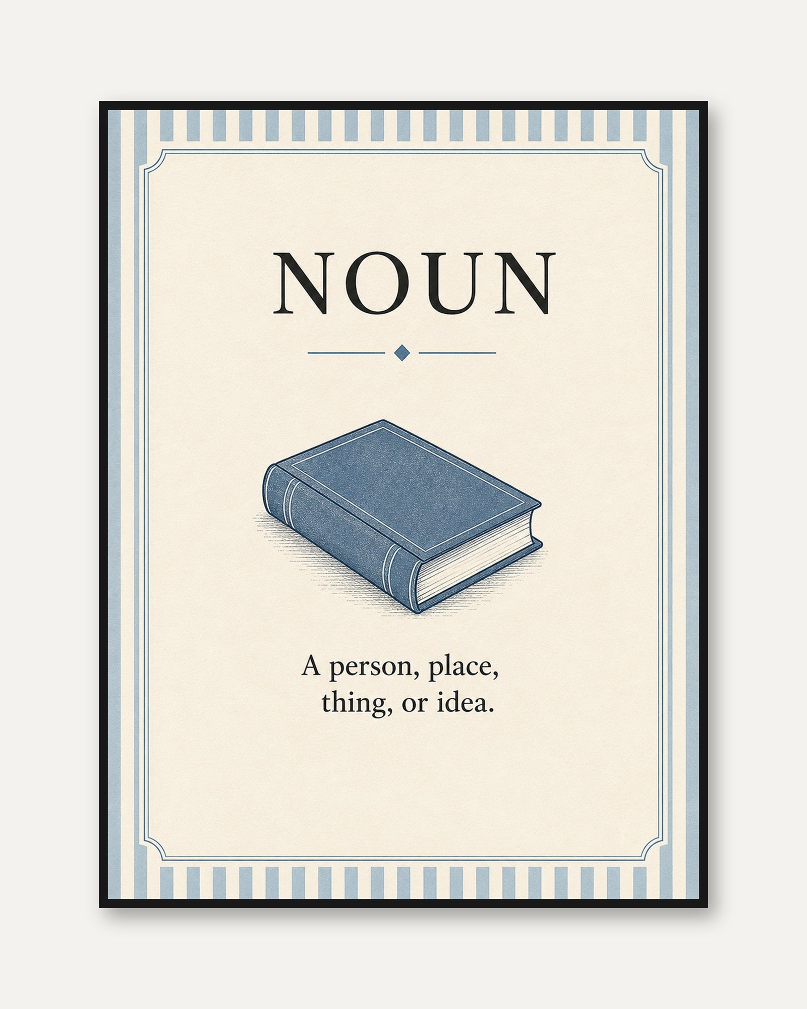 Noun Definition Print: Vintage Blue Book Grammar Art - framed