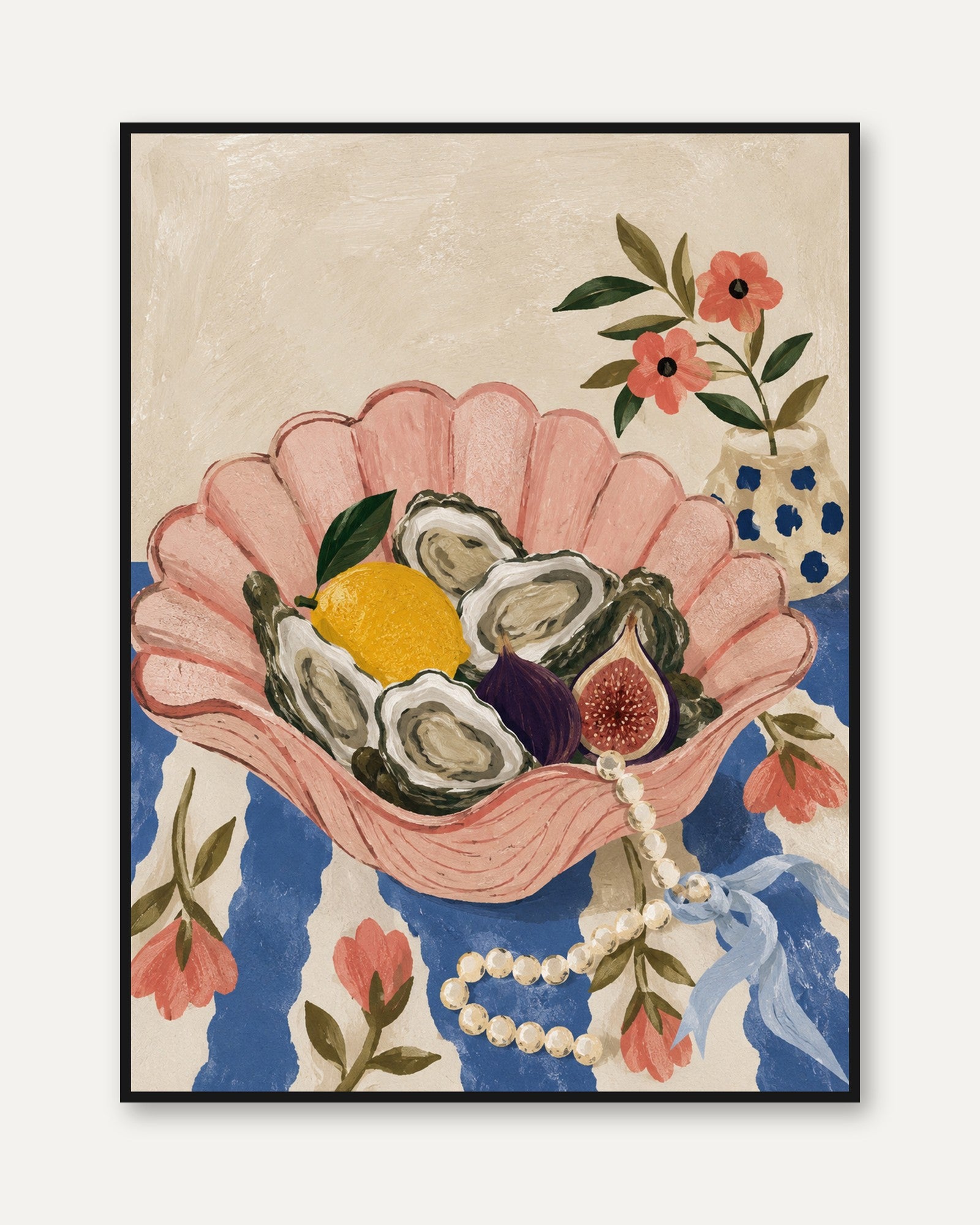 Oyster Wall Art – Coastal Kitchen Print - framed