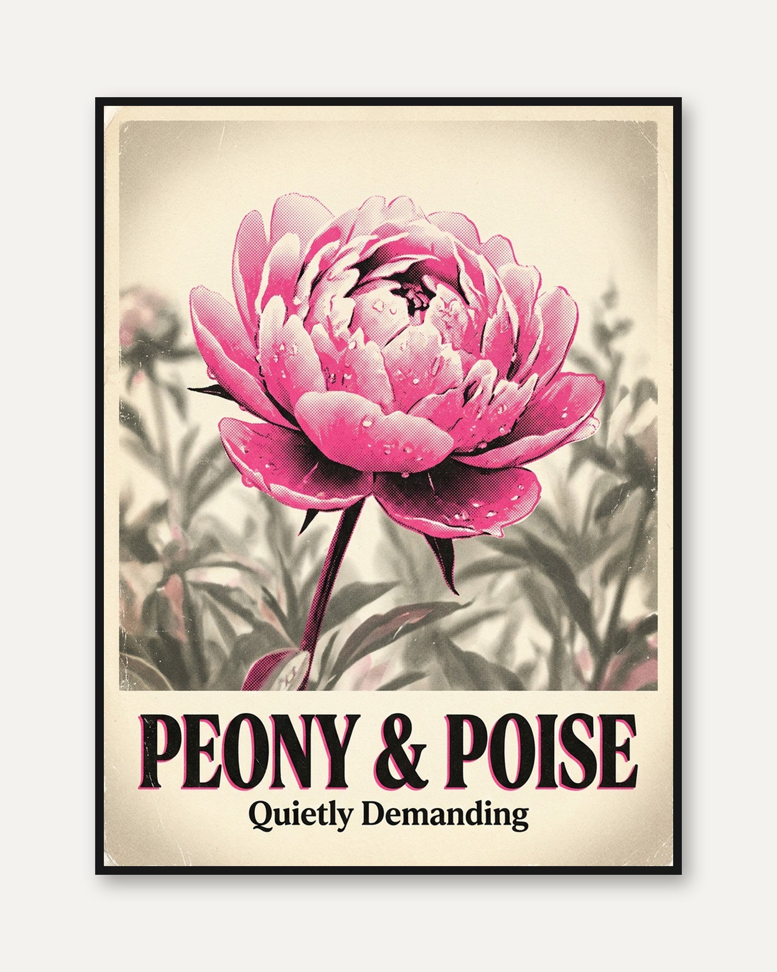 Pink Peony Poster: Vintage Botanical Wall Art - framed