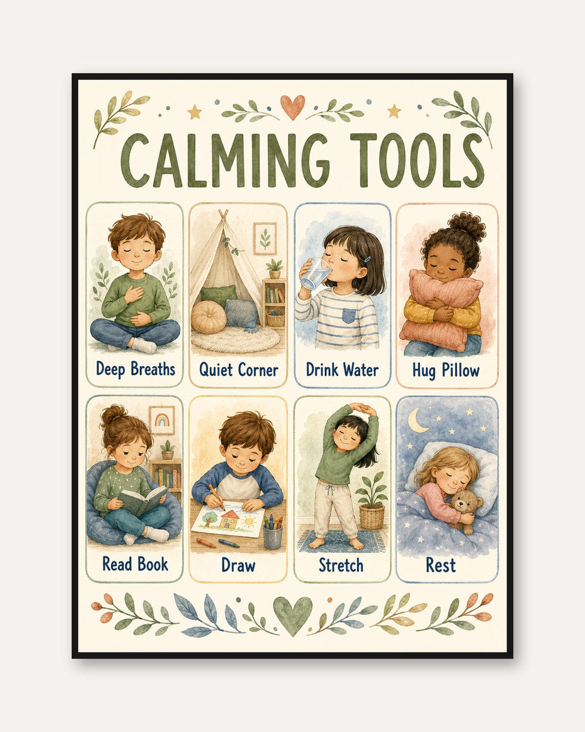 Kids Mindfulness Poster: Calming Tools - framed