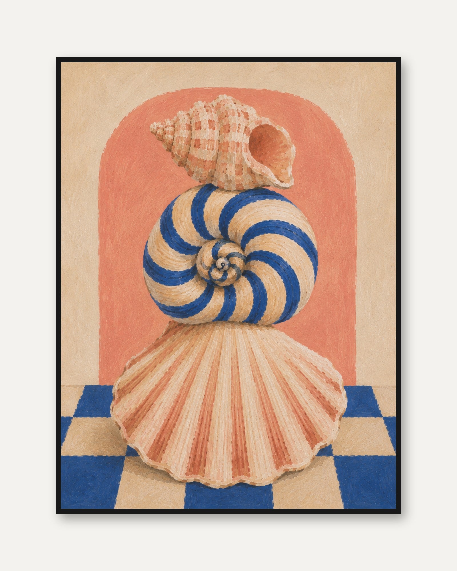 Seashell Nautilus Conch Scallop Print - framed