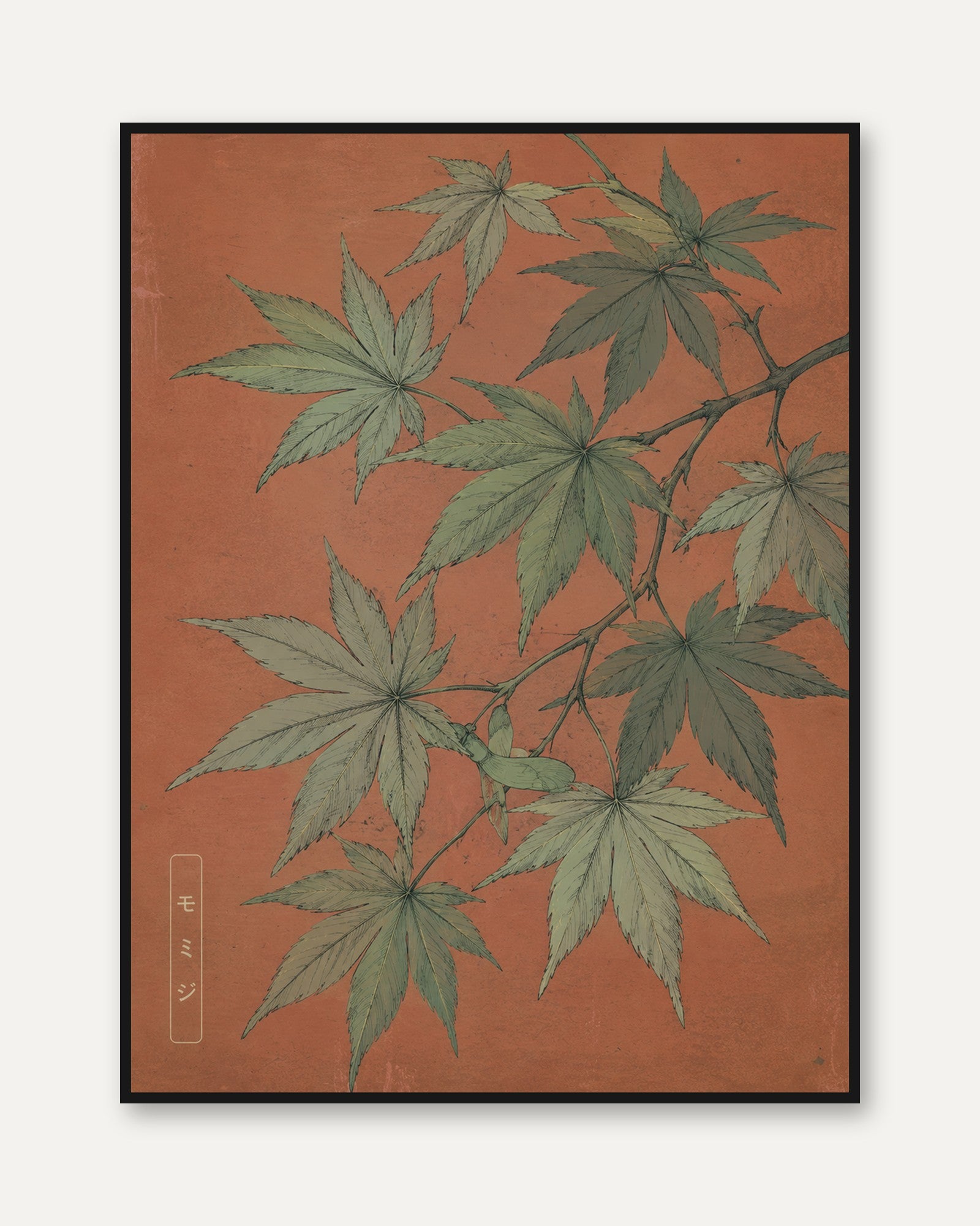 Japanese Cannabis Botanical Print — Vintage Illustration Style - framed
