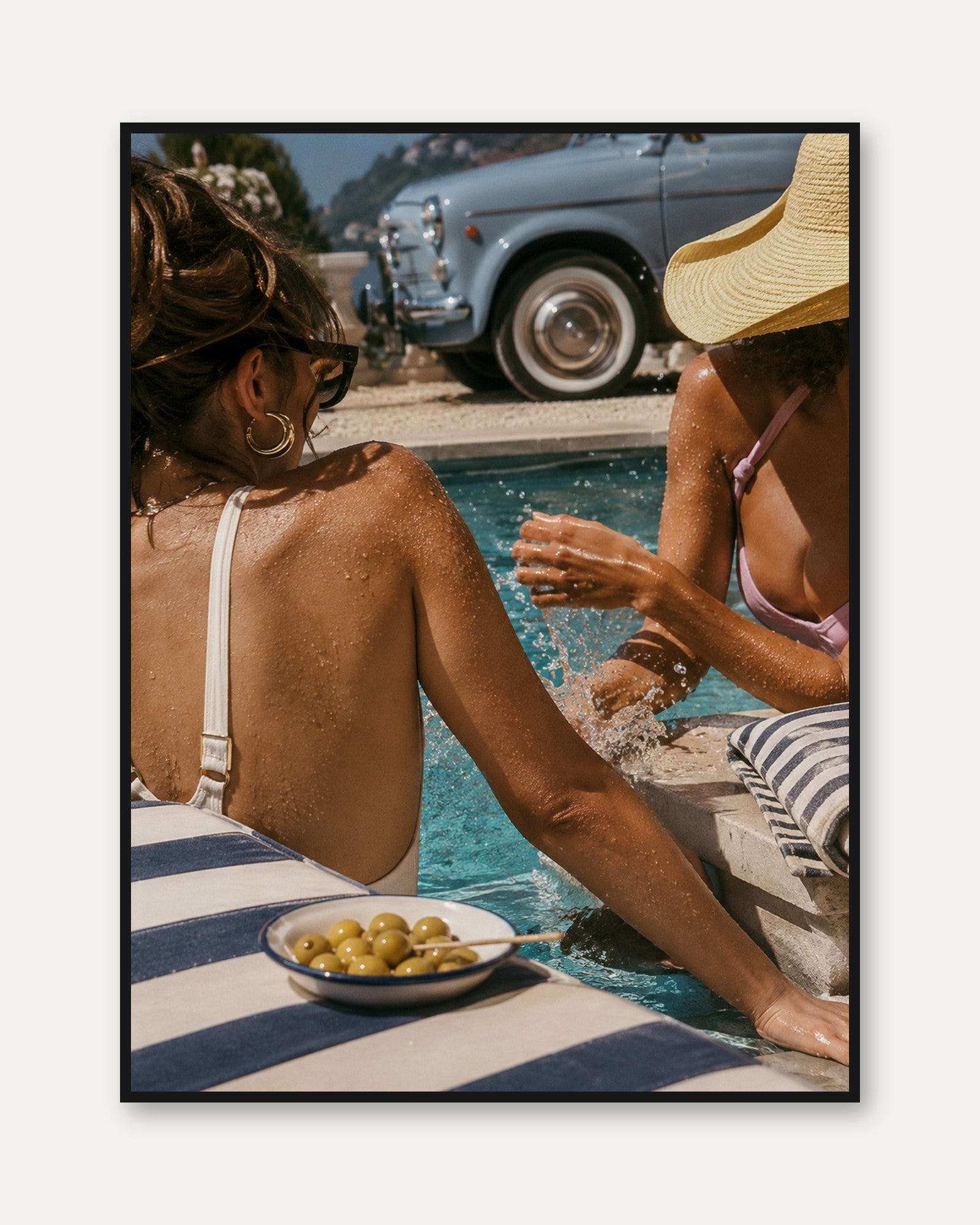 Poolside Riviera Summer Print: Vintage Mediterranean Lifestyle Art - framed