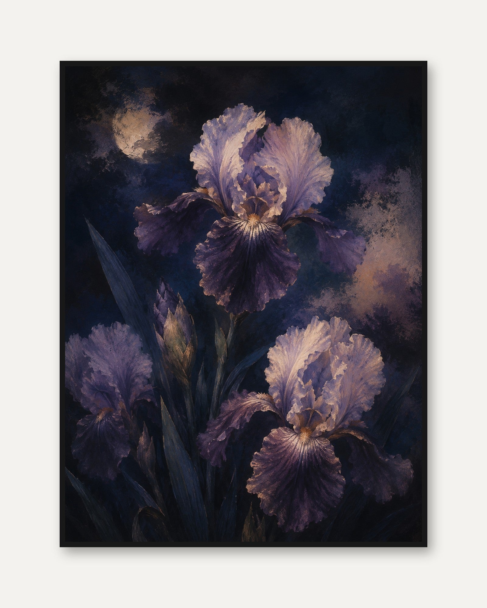 Purple Iris Wall Art – Dark Floral Print - framed