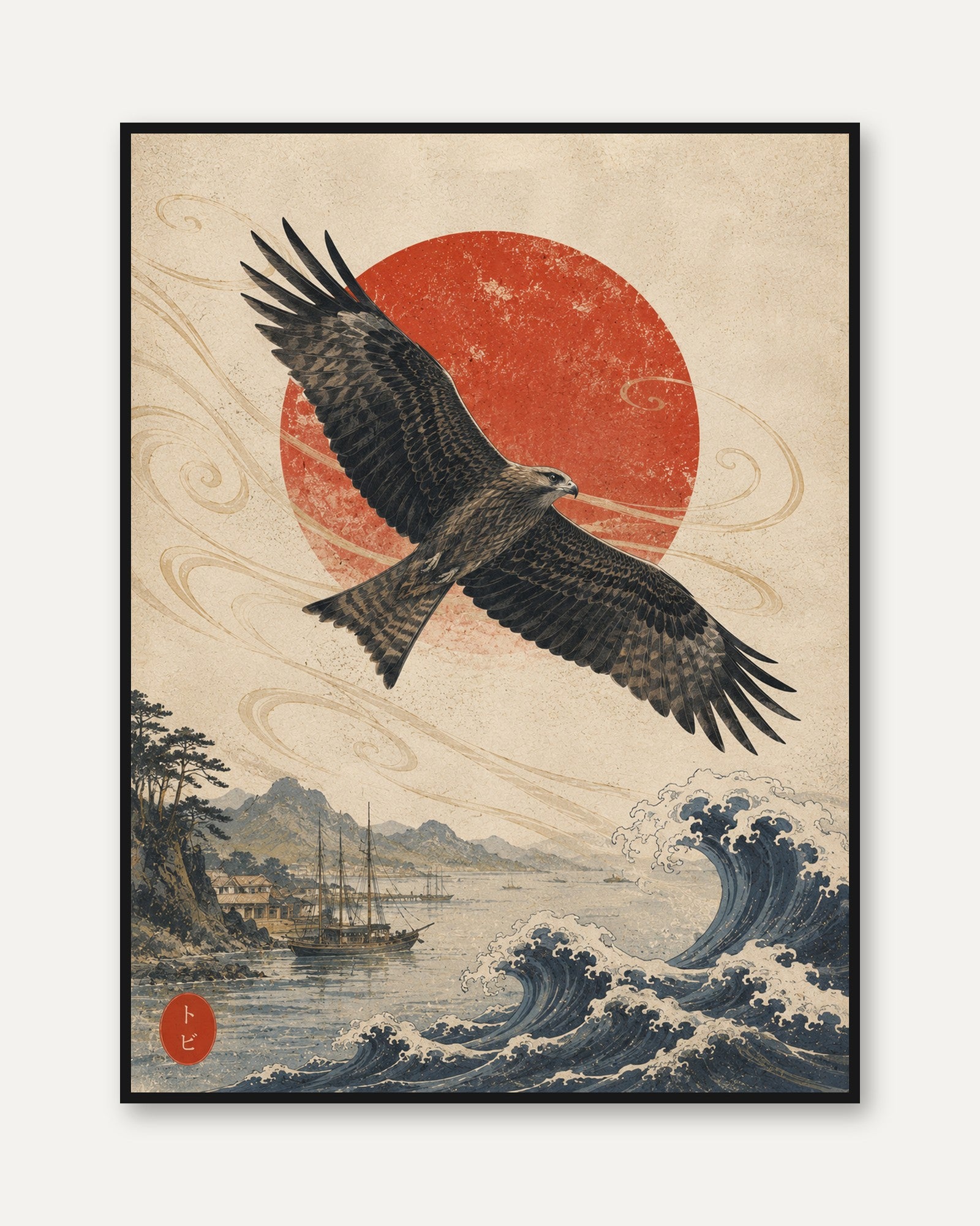 Japanese Hawk Wall Art - framed