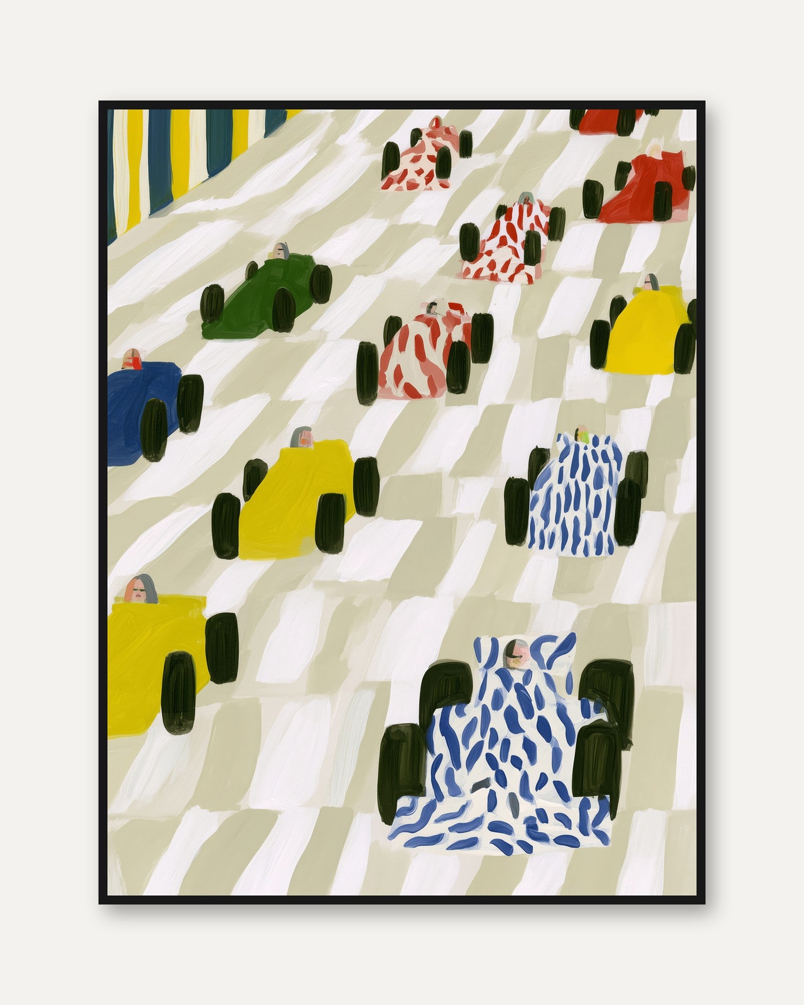 Race Cars Illustration: Vintage Formula One Print (Kids & Office) - framed