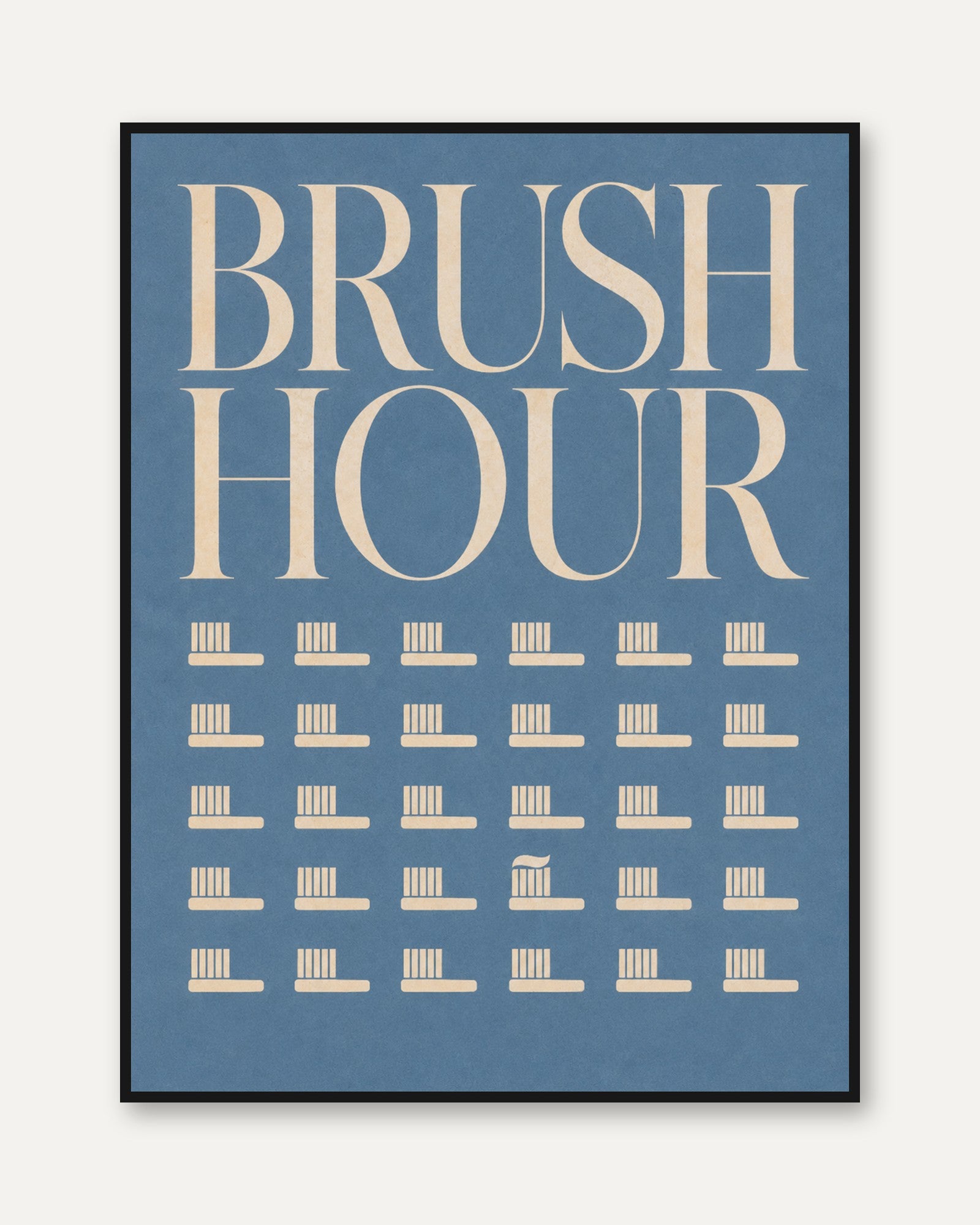 Toothbrush Chart Wall Art: Retro Bathroom Decor (Mid-Century Style) - framed