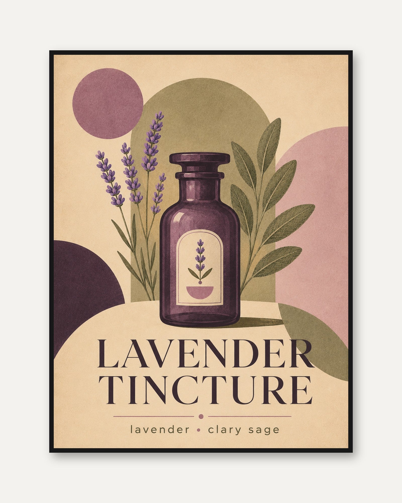 Lavender Tincture Bottle Art Print: Vintage Apothecary Design - framed