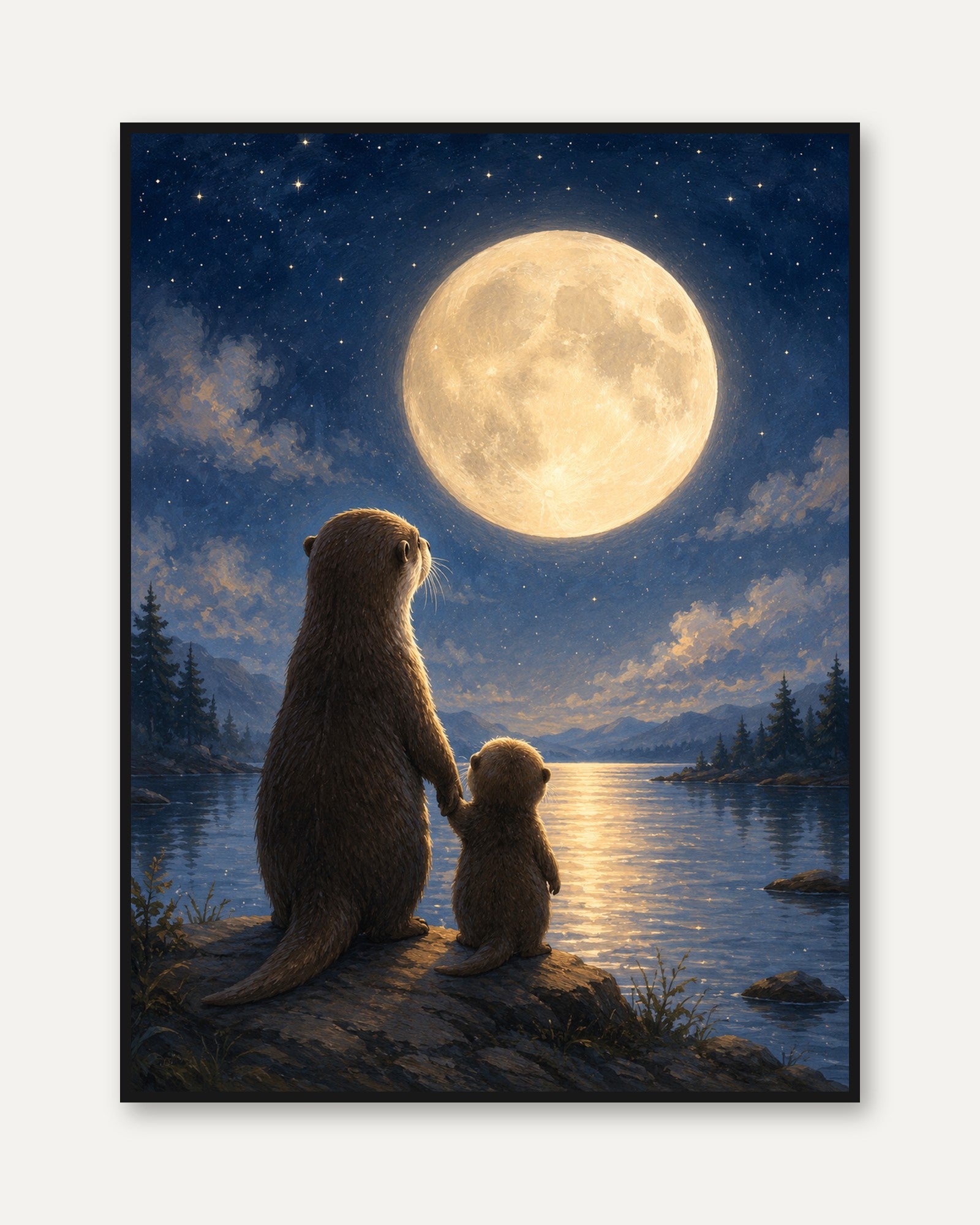 Otter Wall Art – Full Moon Print - framed
