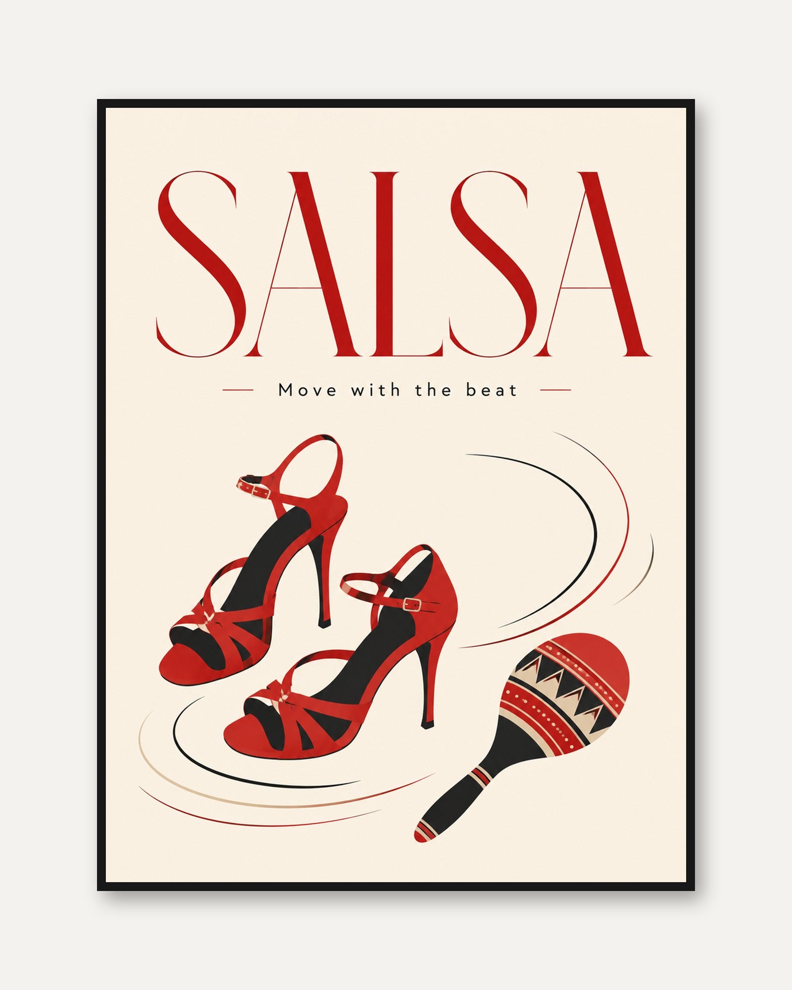 Salsa Dance Wall Art – Red Heels Maraca Print - framed