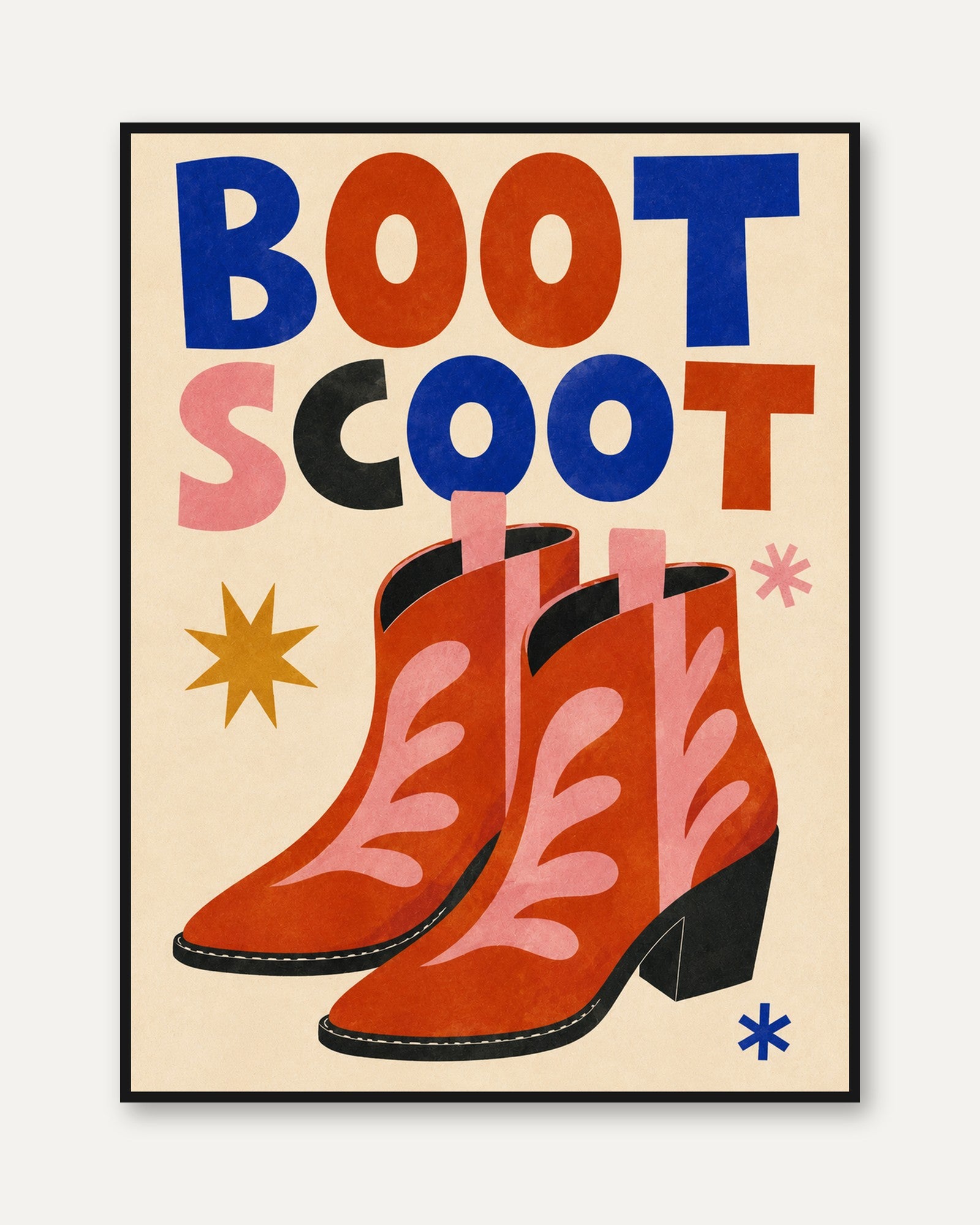 Boot Scoot Poster: Retro Cowboy Boots Typography Art Print - framed