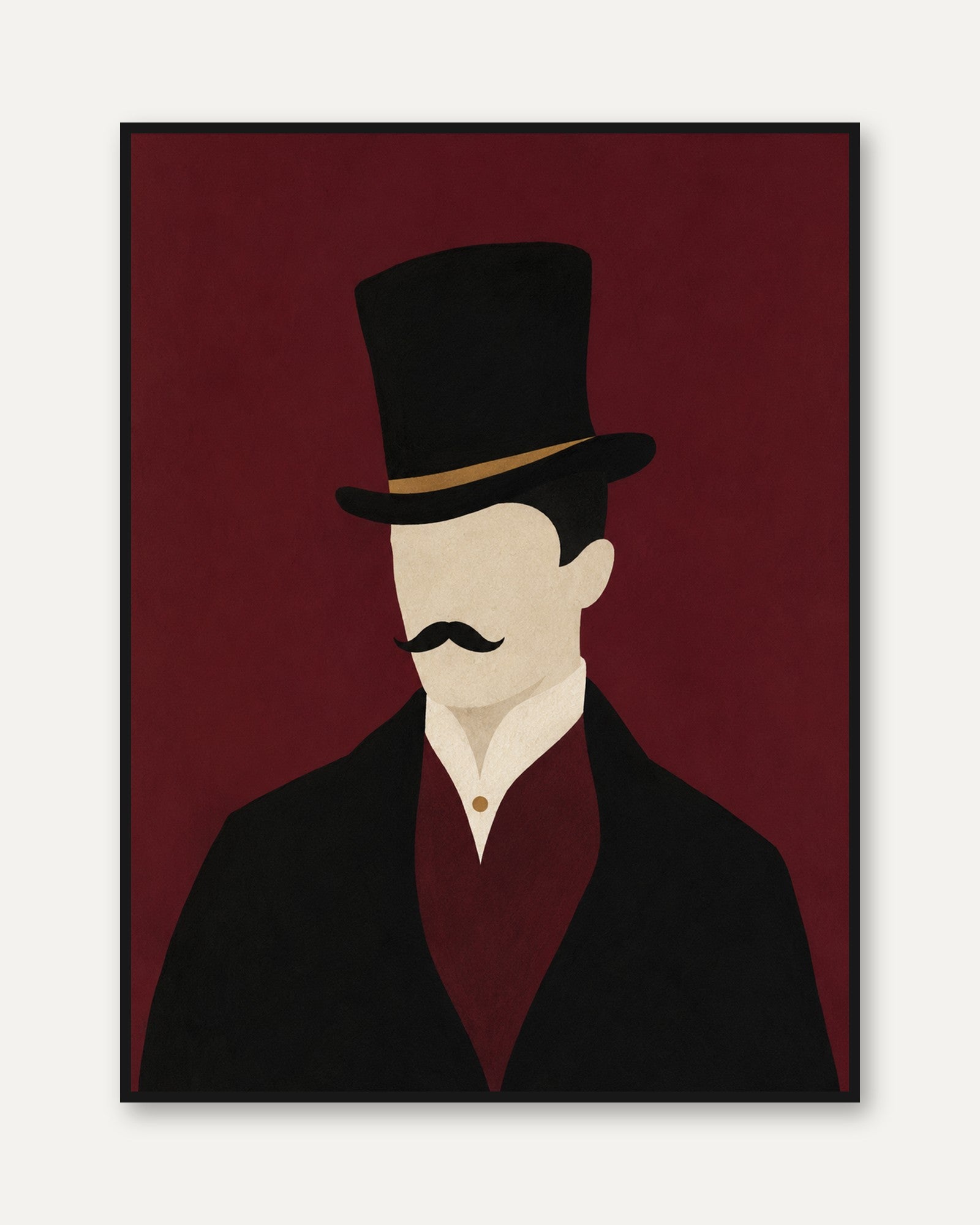 Victorian Gentleman With Top Hat: Minimalist Portrait Print - framed