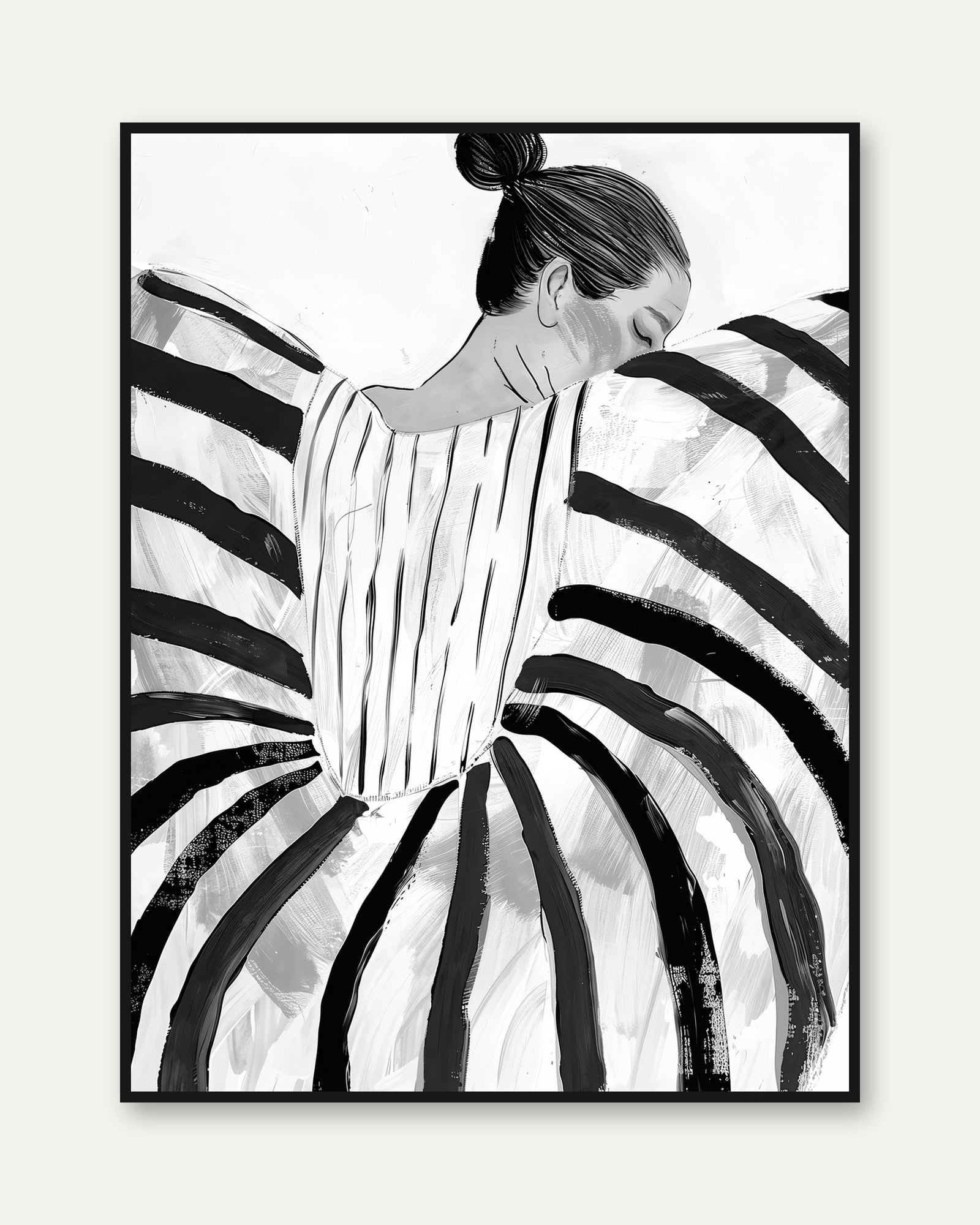 Abstract Woman Print: Minimalist Black and White Poster (Unframed) - framed