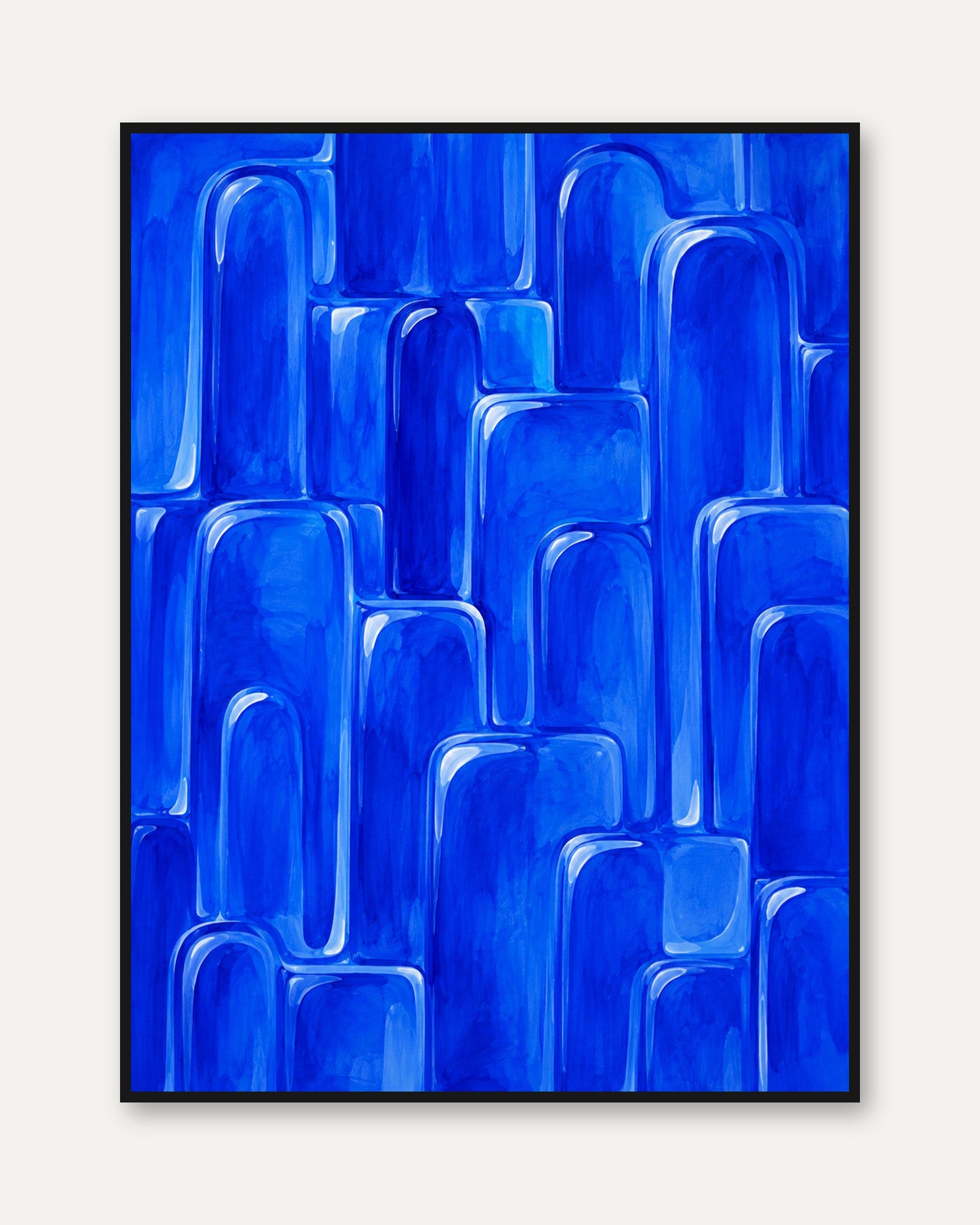 Blue Abstract Cityscape Wall Art: Geometric Urban Skyline - framed