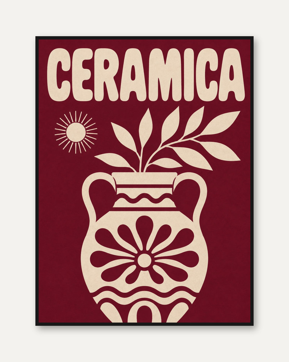 Ceramica Poster Print: Mid-Century Mediterranean Style (Burgundy) - framed
