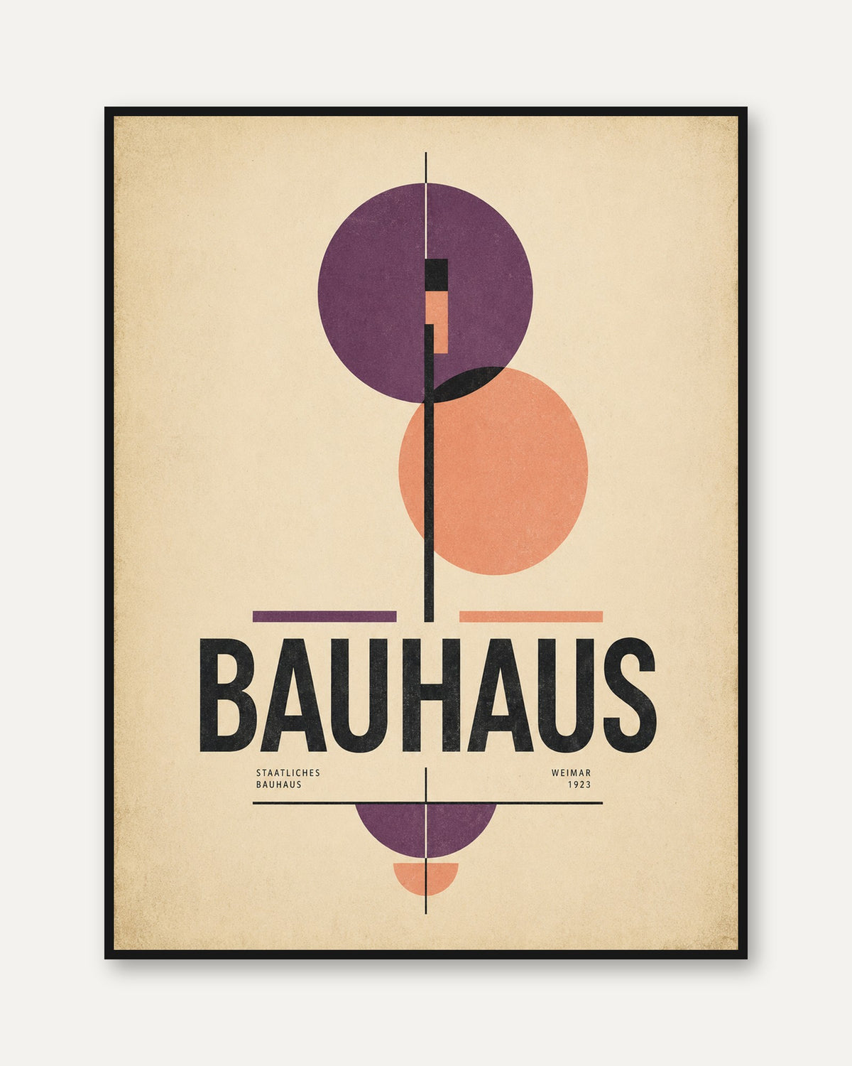 Bauhaus Geometric Art Print: Purple and Peach Modernist Design - framed