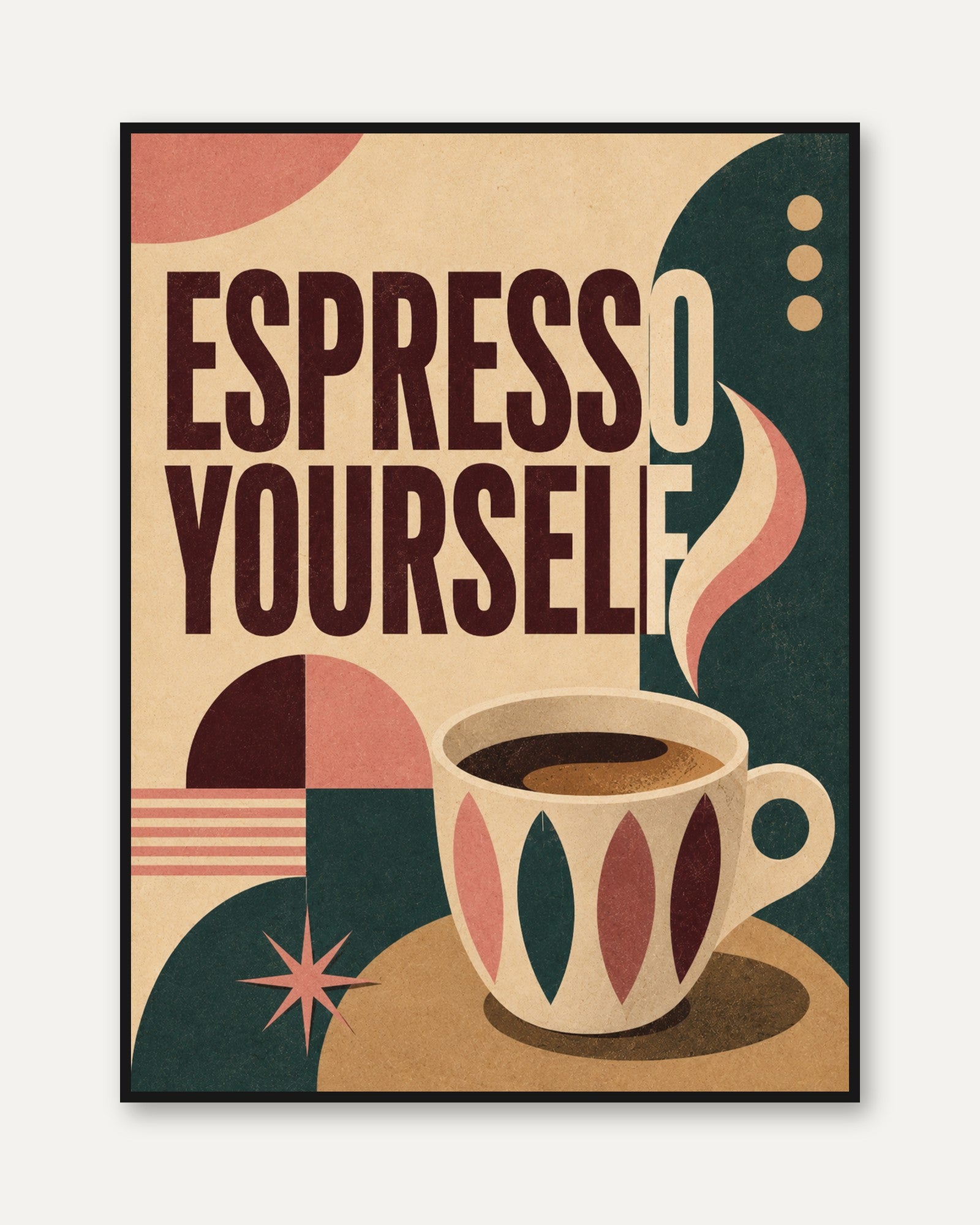 Espresso Yourself Retro Coffee Poster: Mid-Century Modern Design - framed
