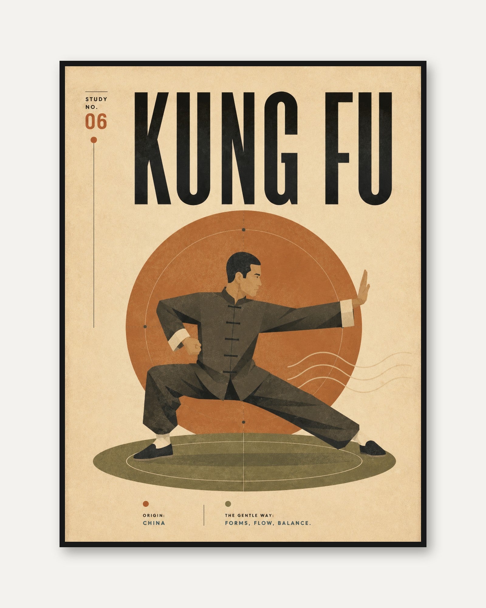 Vintage Kung Fu Art Print – Martial Arts Poster - framed