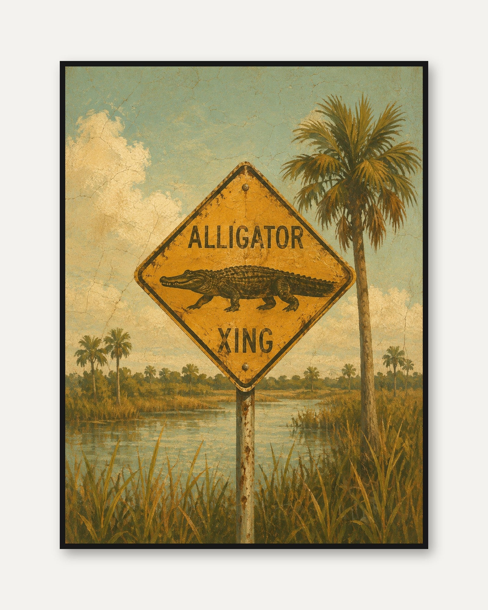 Alligator Crossing Sign - framed
