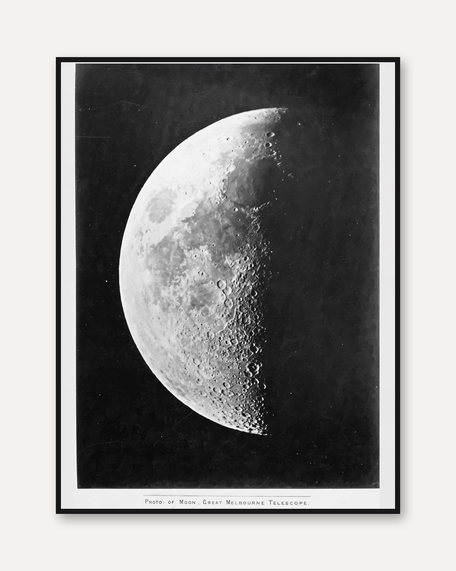 Lunar Crescent Moon Print: Victorian Science Poster (Black & White) - framed