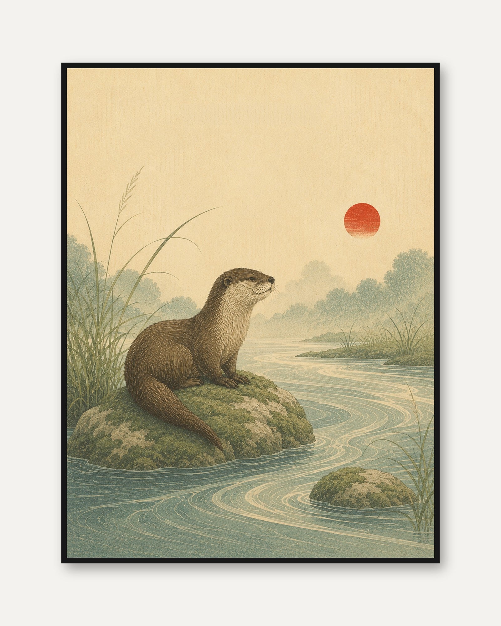 Otter Wall Art – Japanese River Landscape - framed