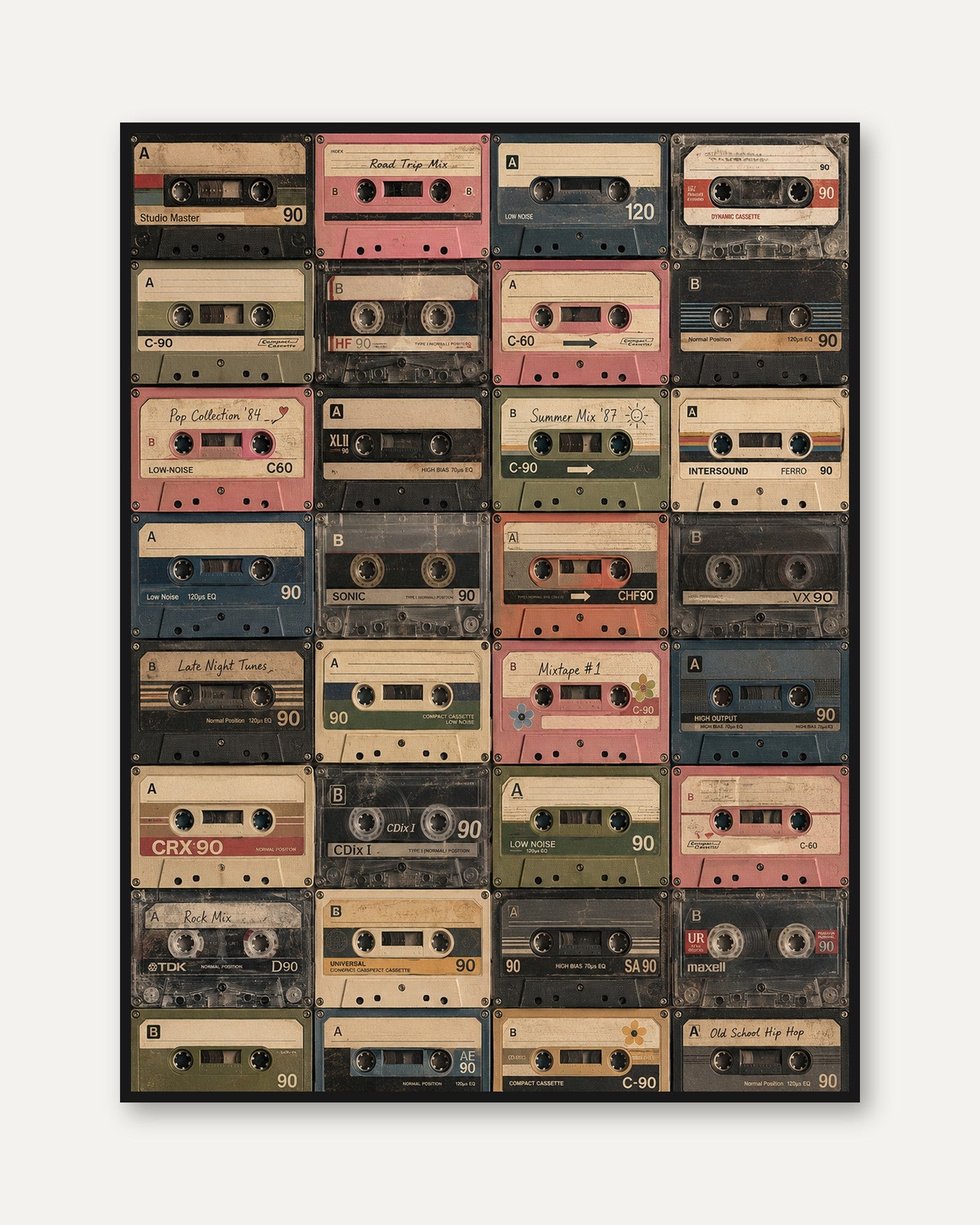 Cassette Tape Wall Art: Retro 90s Mixtape Design - framed