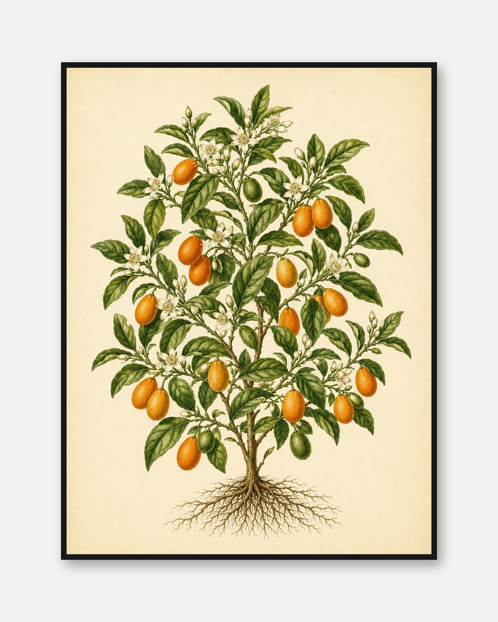 Vintage Citrus Tree Botanical Print — Antique Oranges Illustration - framed
