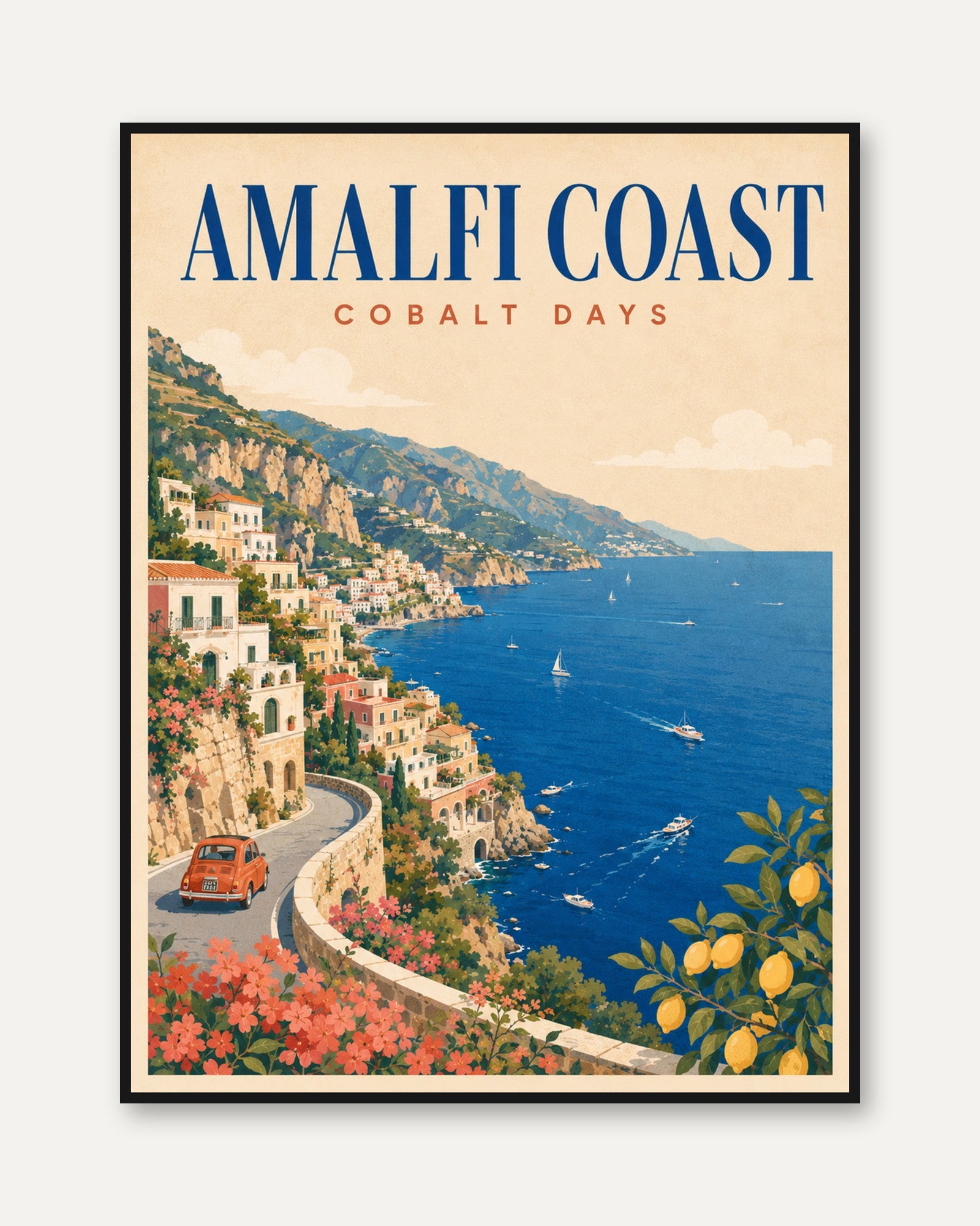 Italy Travel Poster – Amalfi Coast Art - framed