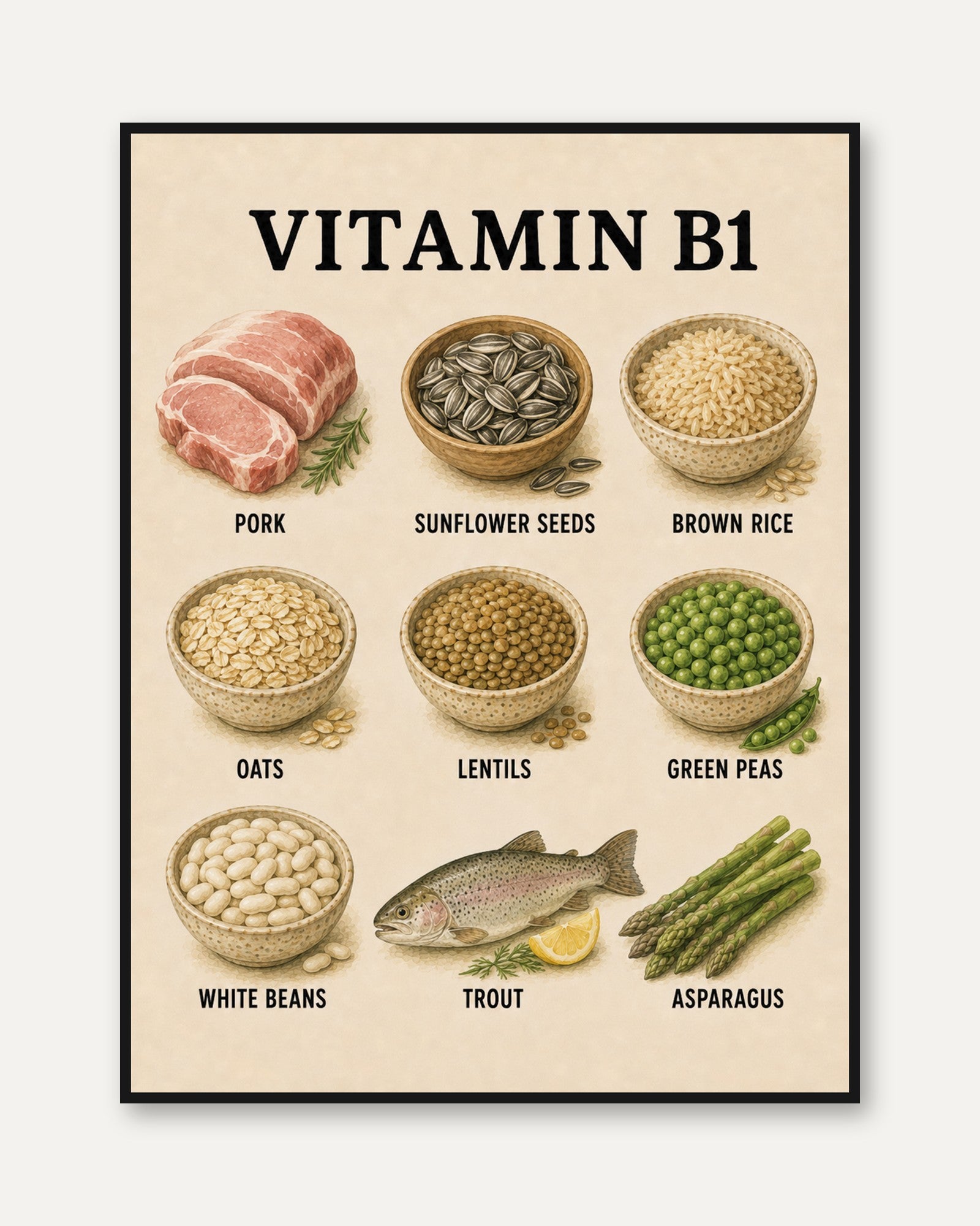 Vitamin B1 Foods Poster - framed