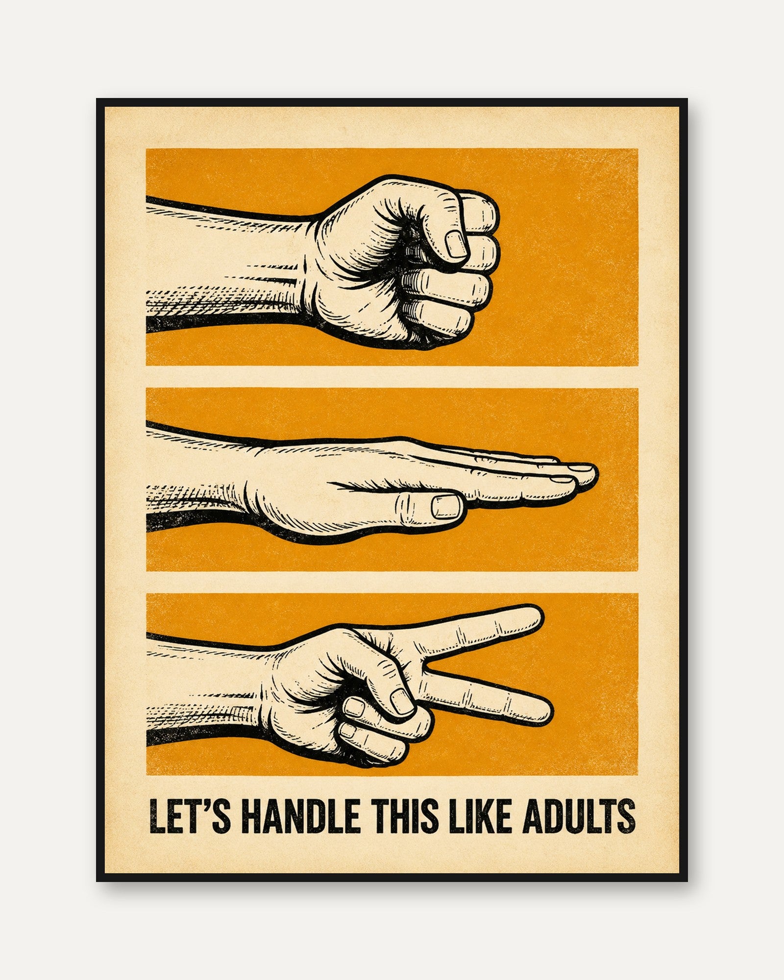 Rock Paper Scissors Print: Vintage Orange Game Illustration - framed