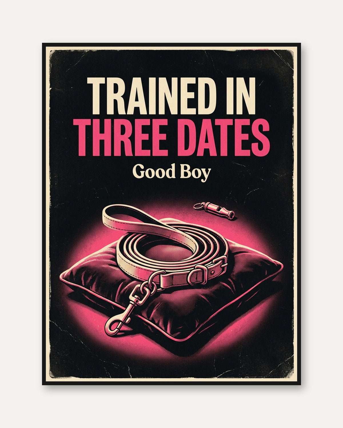 Vintage Dog Training Poster: Retro Pink and Black Wall Art - framed