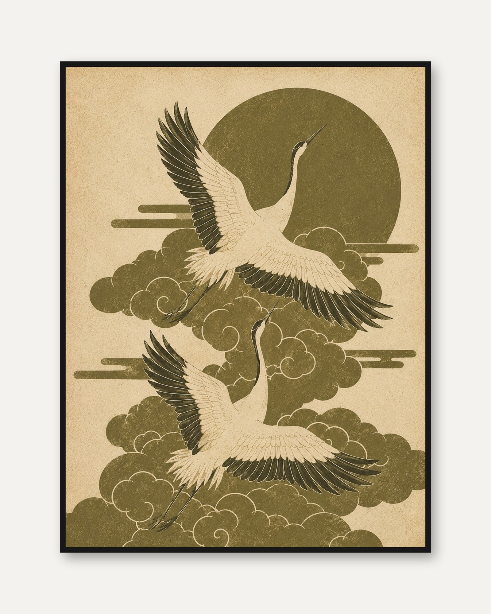 Vintage Japanese Crane Wall Art - framed