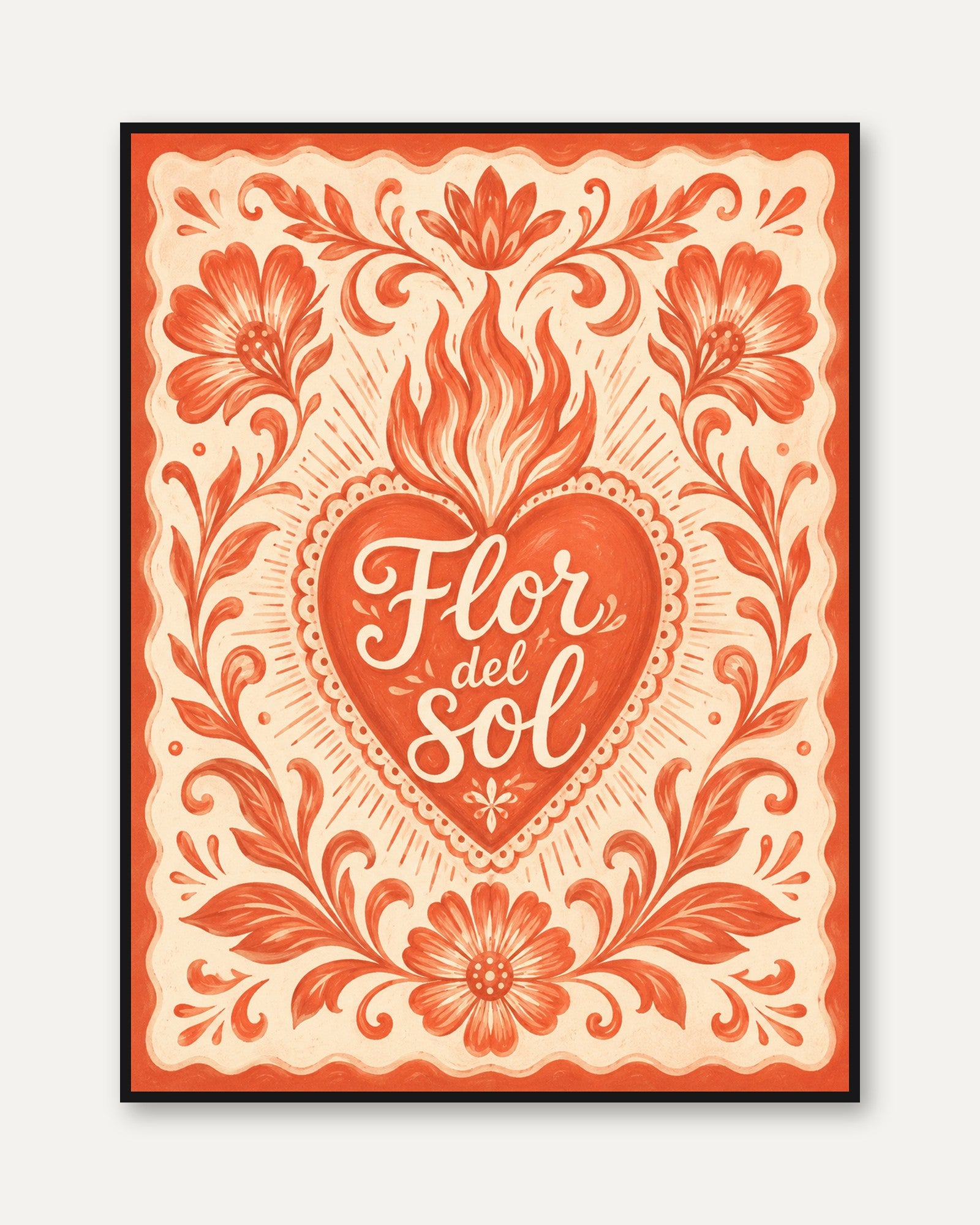 Mexican Folk Art Print – Sacred Heart Wall Art - framed