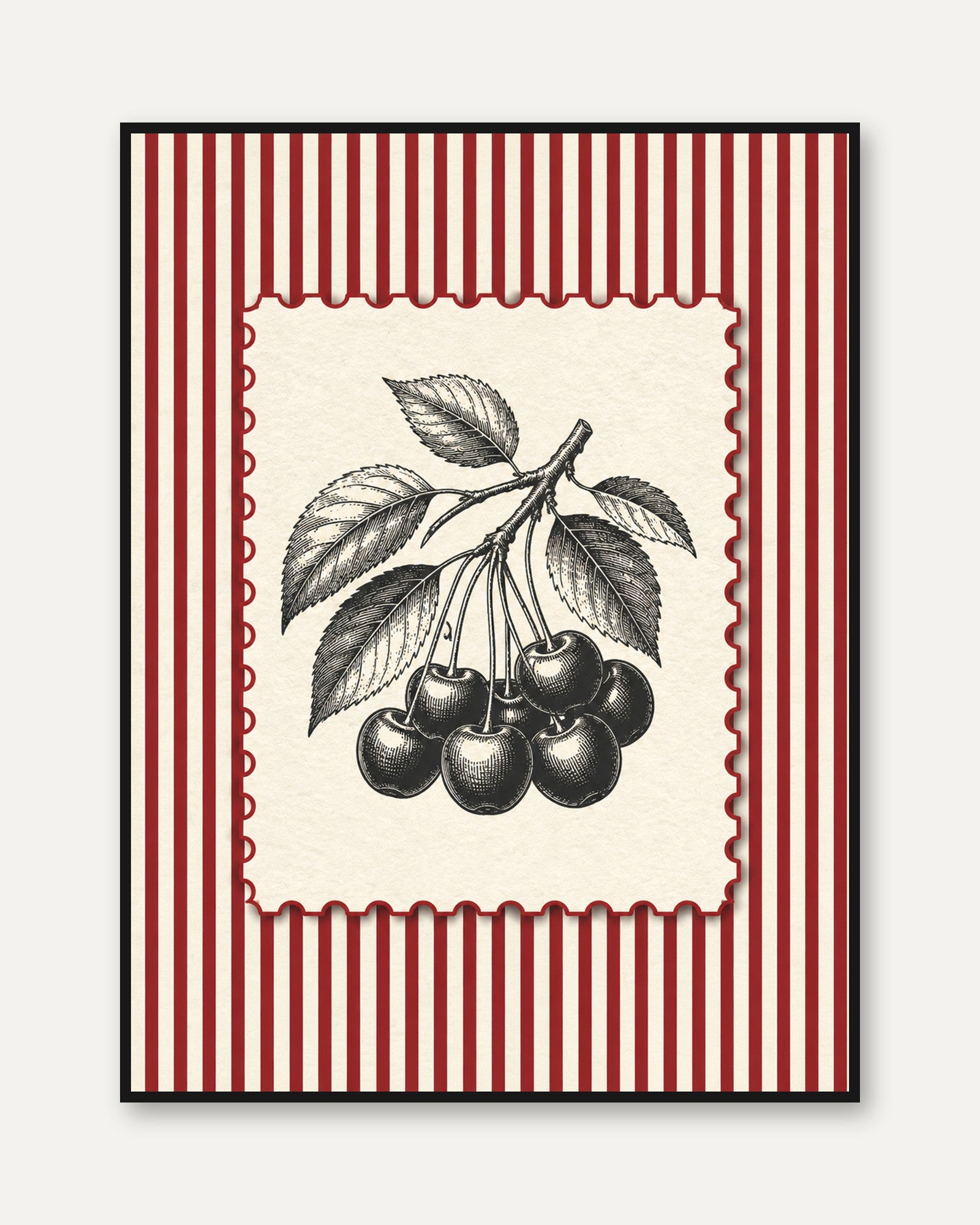Vintage Cherry Print – Botanical Kitchen Art - framed