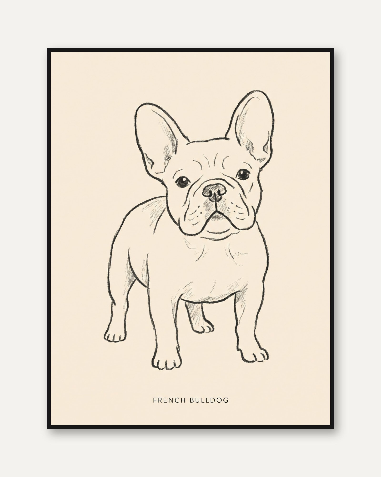 French Bulldog Minimalist Line Art Print — Hand-Drawn Sketch - framed