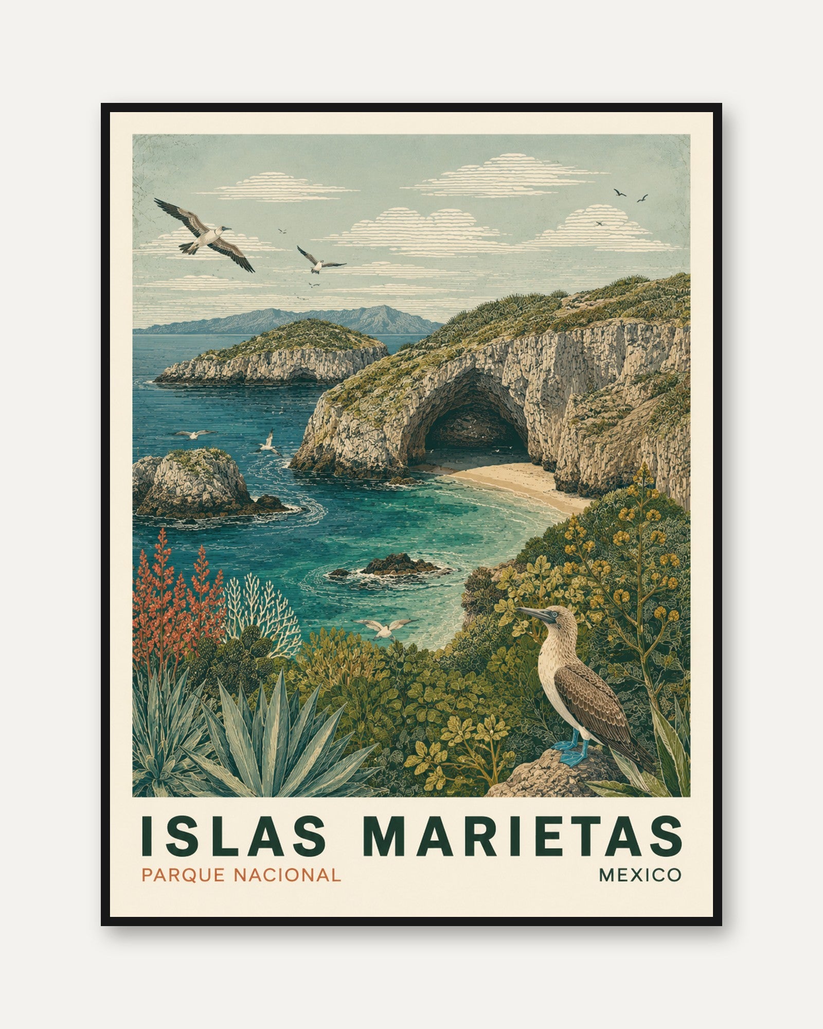 Mexico Travel Poster – Islas Marietas Wall Art - framed