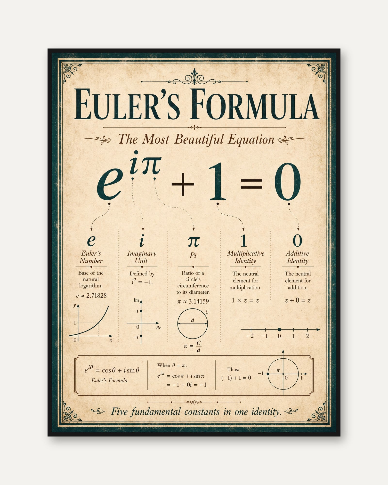 Euler's Formula Print: Mathematical Equation Poster (A4 and Larger - framed