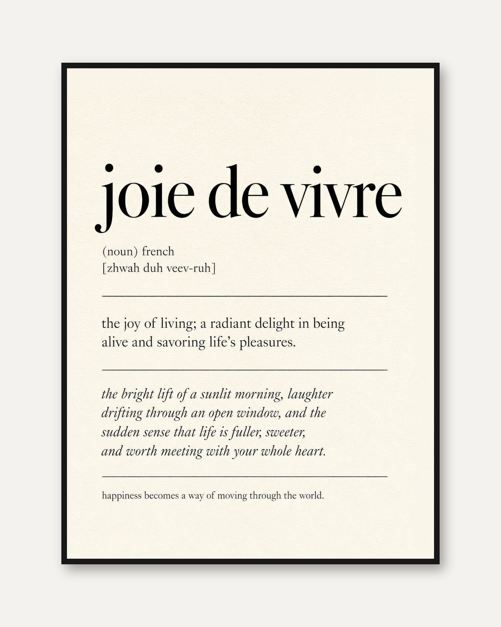 Typography Wall Art: Joie de Vivre French Quote - framed