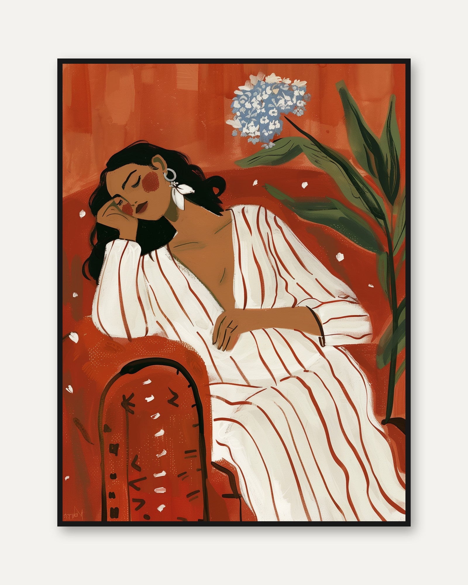 Terracotta Reclining Woman Print - framed