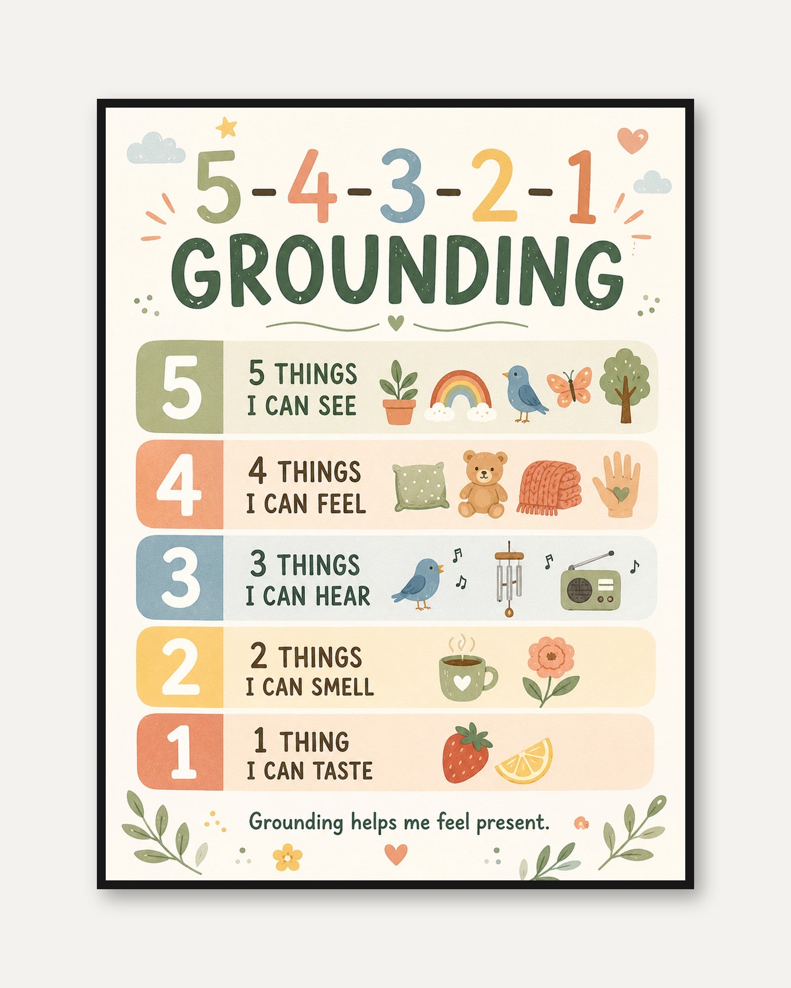 Grounding Technique Poster – 54321 Method Print - framed