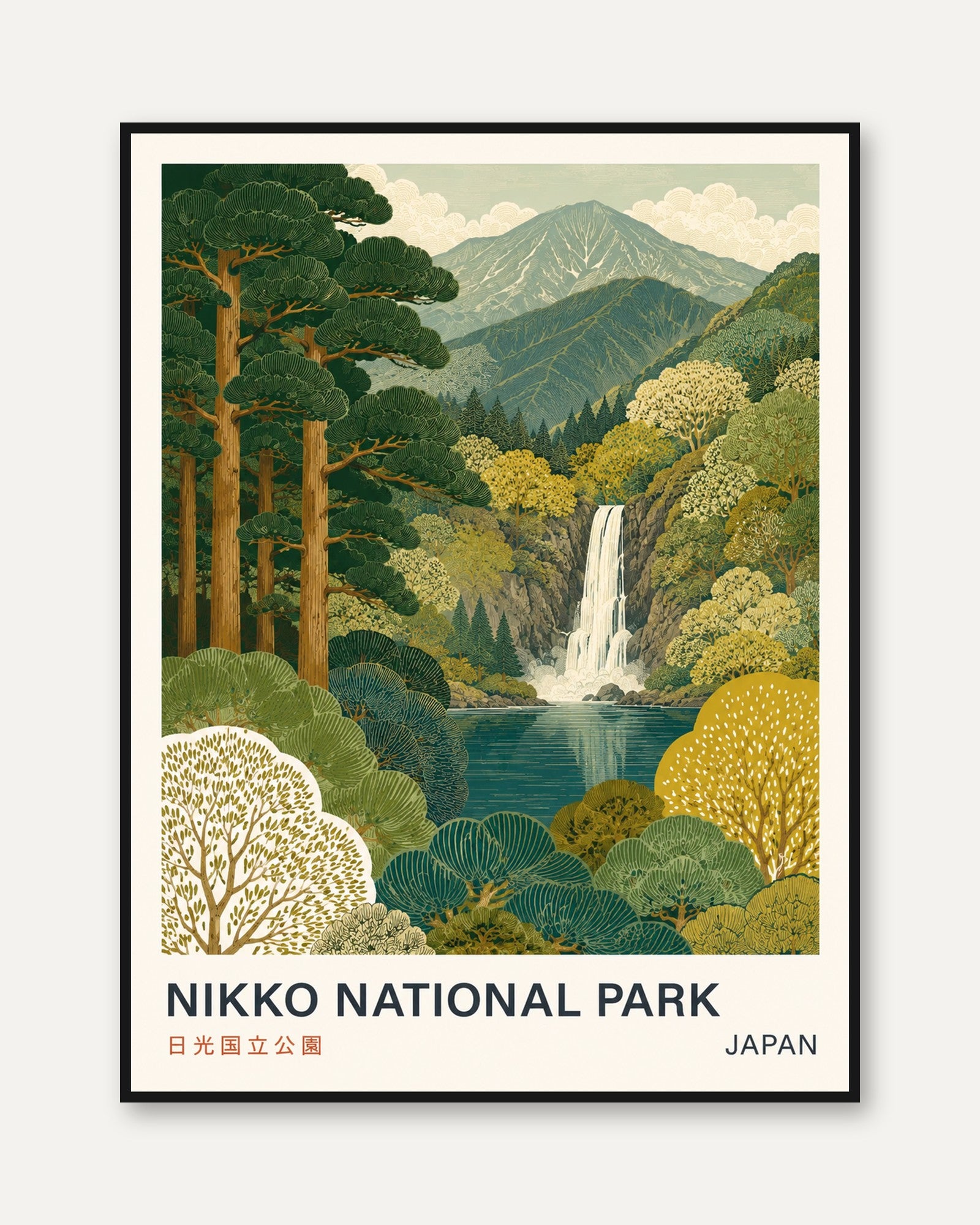 Nikko National Park Poster: Japanese Woodblock Landscape Art - framed