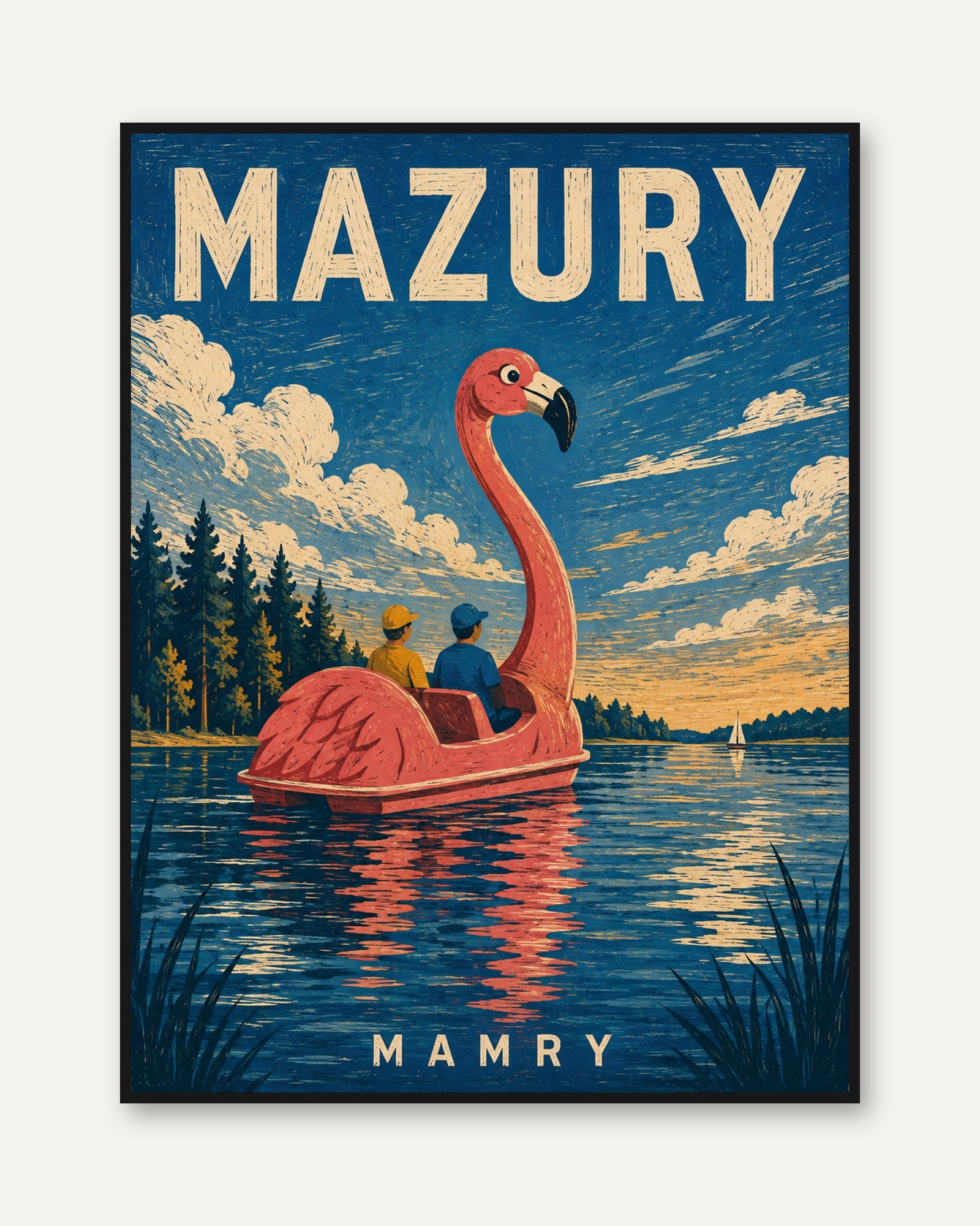 Vintage Travel Poster – Retro Lake Wall Art - framed