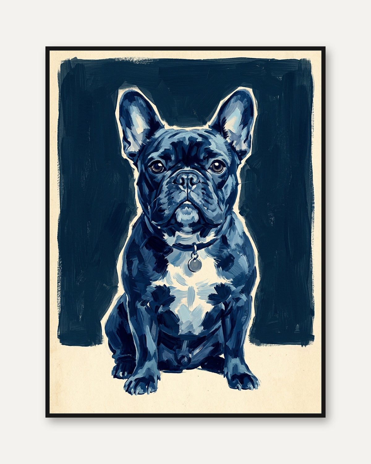 French Bulldog Portrait: Blue Tonal Dog Art Print - framed