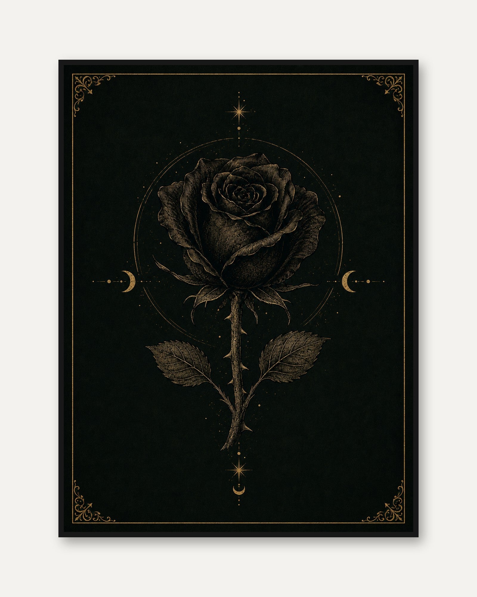 Mystical Rose Wall Art – Moon Phase Print - framed