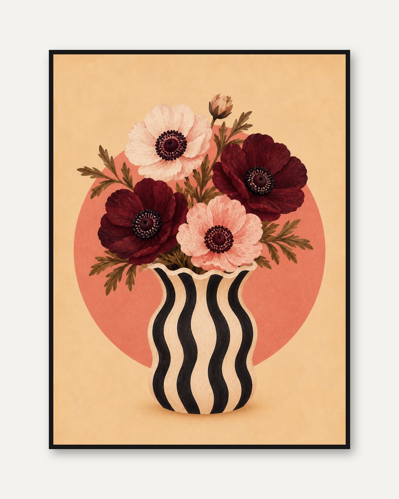 Floral Vase Wall Art – Modern Botanical Print - framed
