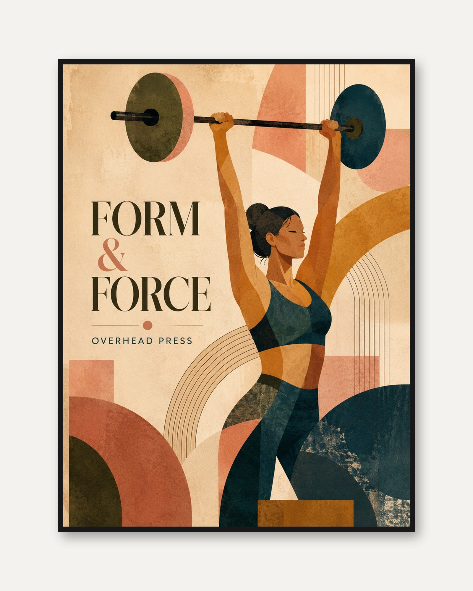 Female Weightlifter Art Print: Art Deco Fitness Poster - framed