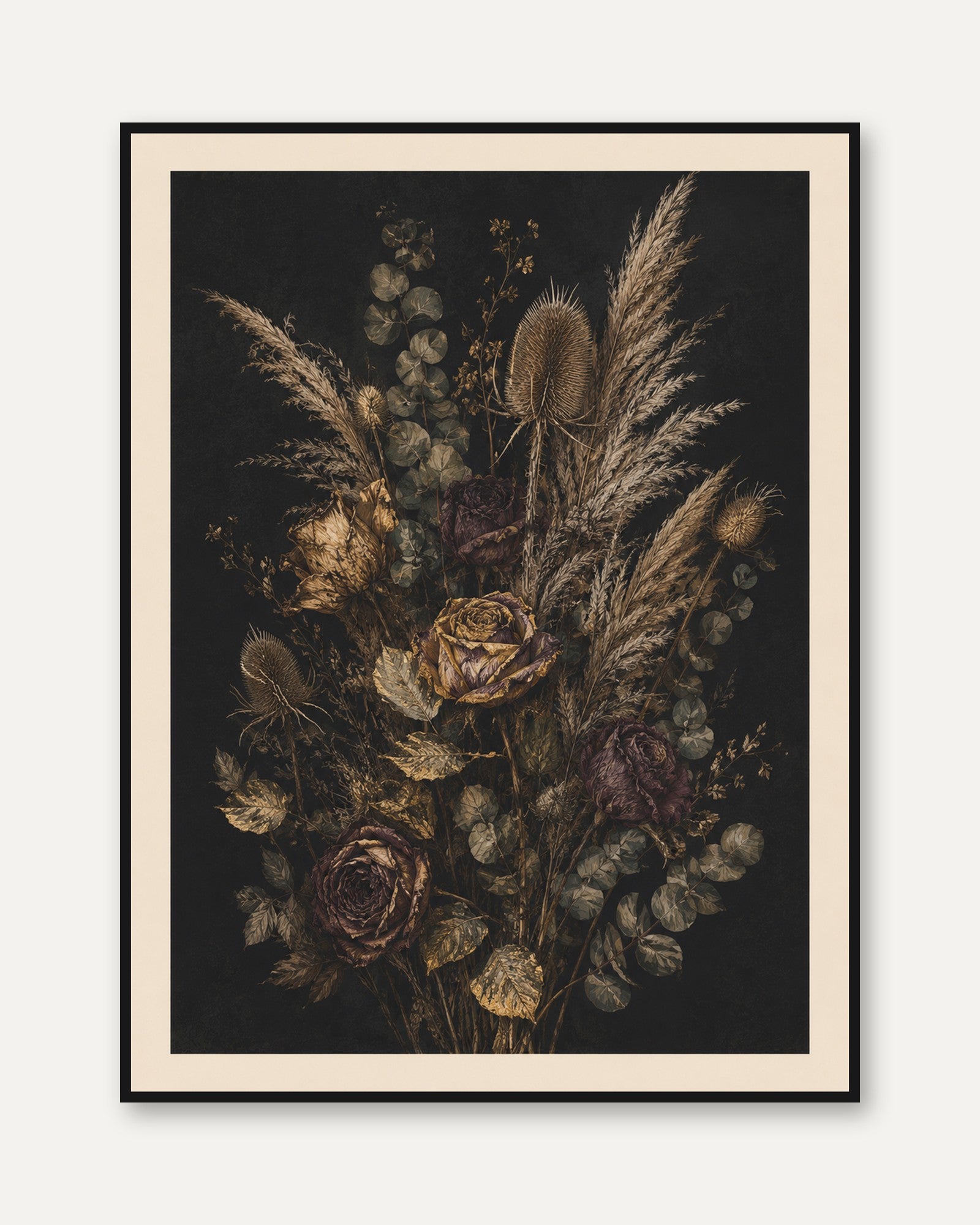 Dark Floral Wall Art – Moody Botanical Print - framed